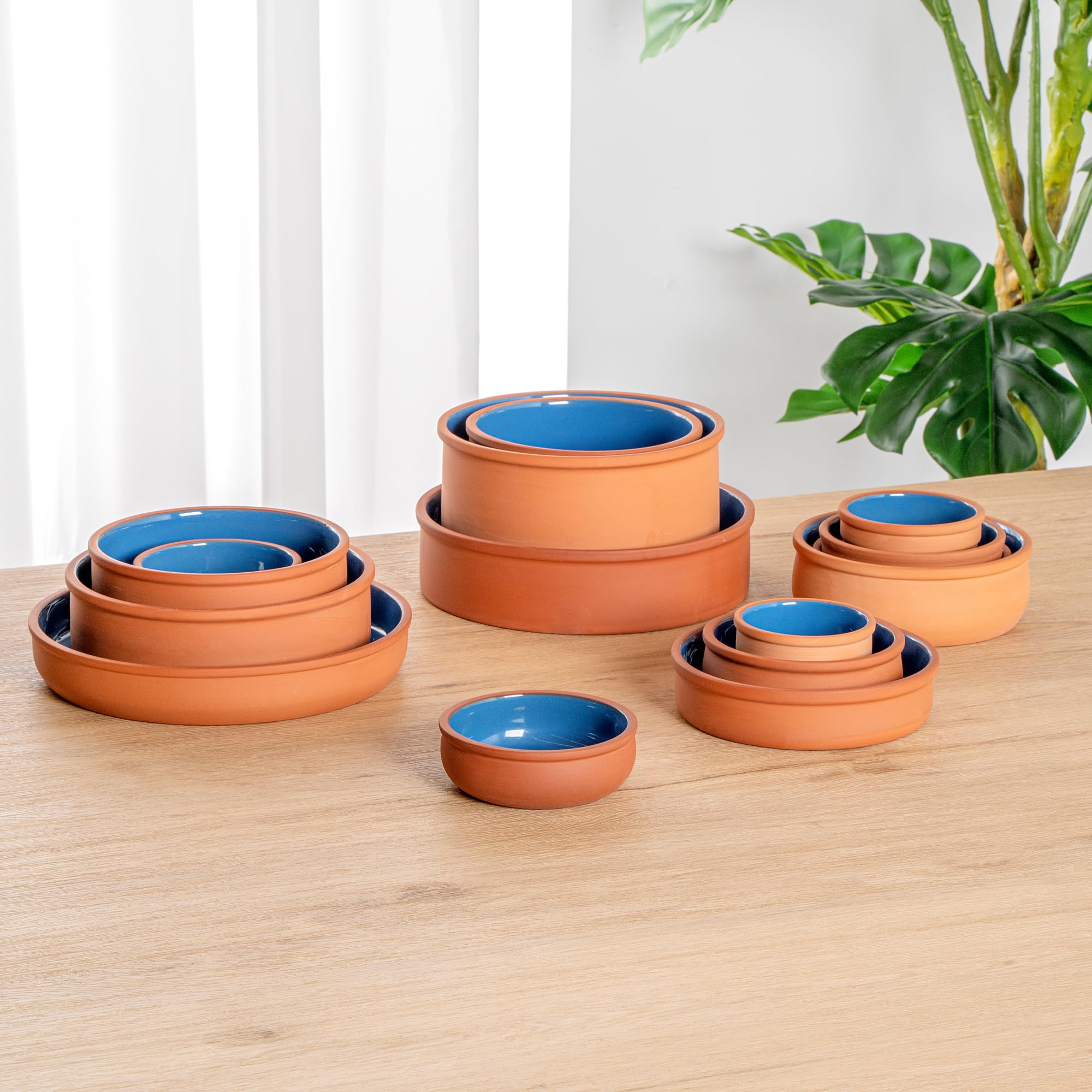 Restaurantware -Terra Tek Cazuelas de terracota de 6.75 onzas, 2 ollas de arcilla esmaltada azul para cocinar, listas para horno, microondas, ollas de terracota para servir, lavavajillas, para cocinar