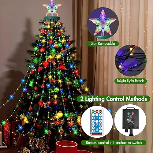 Miniatura 9 de AMIPEPE Luces de árbol de Navidad con estrella superior, 400 luces LED de 6.6 pies x 16 líneas de luces de Navidad con 11 modelos de temporizador
