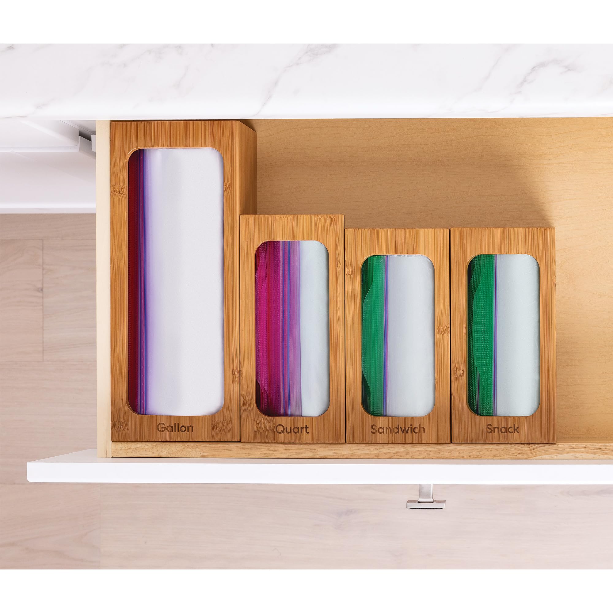 Seville Classics Bambus Premium Organizer Aufbewahrungsbehälter für Küche, Besteck, Speisekammer, Schrank, Büro, Schreibtisch, Stifte, Utensilien, Make-up, K Cup, Bambus, Taschenhalter, Müll-Set