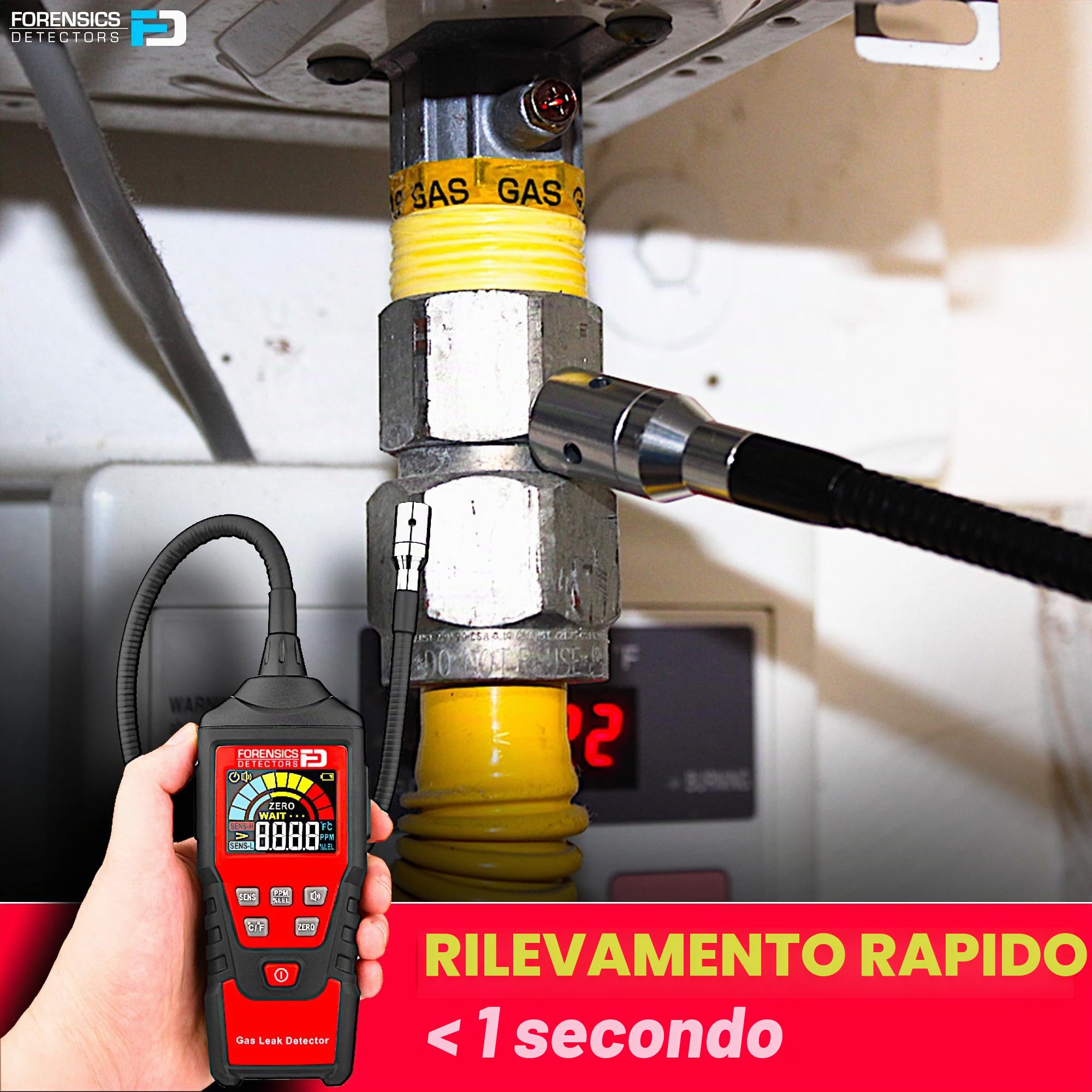 Rilevatore di Perdite di Gas | Test di Caduta da 3m Superato | Gas Naturale, Alcoli, Metano, Combustibili, Acetone, Etanolo, Propano, Butano, Benzina, Diesel, IPA, Toluene, GPL, GNL |