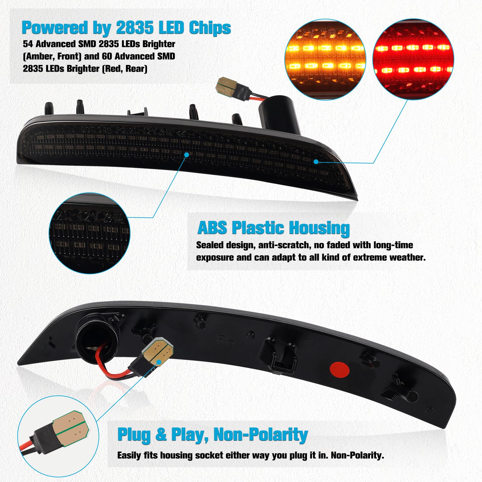 POPMOTORZ LED Clignotant Latéral pour Fiat 500 500e Pop/Sports 2011-2019, Feux Latéraux LED avec Canbus Sans Erreur 2835 SMD, 4 Pièces