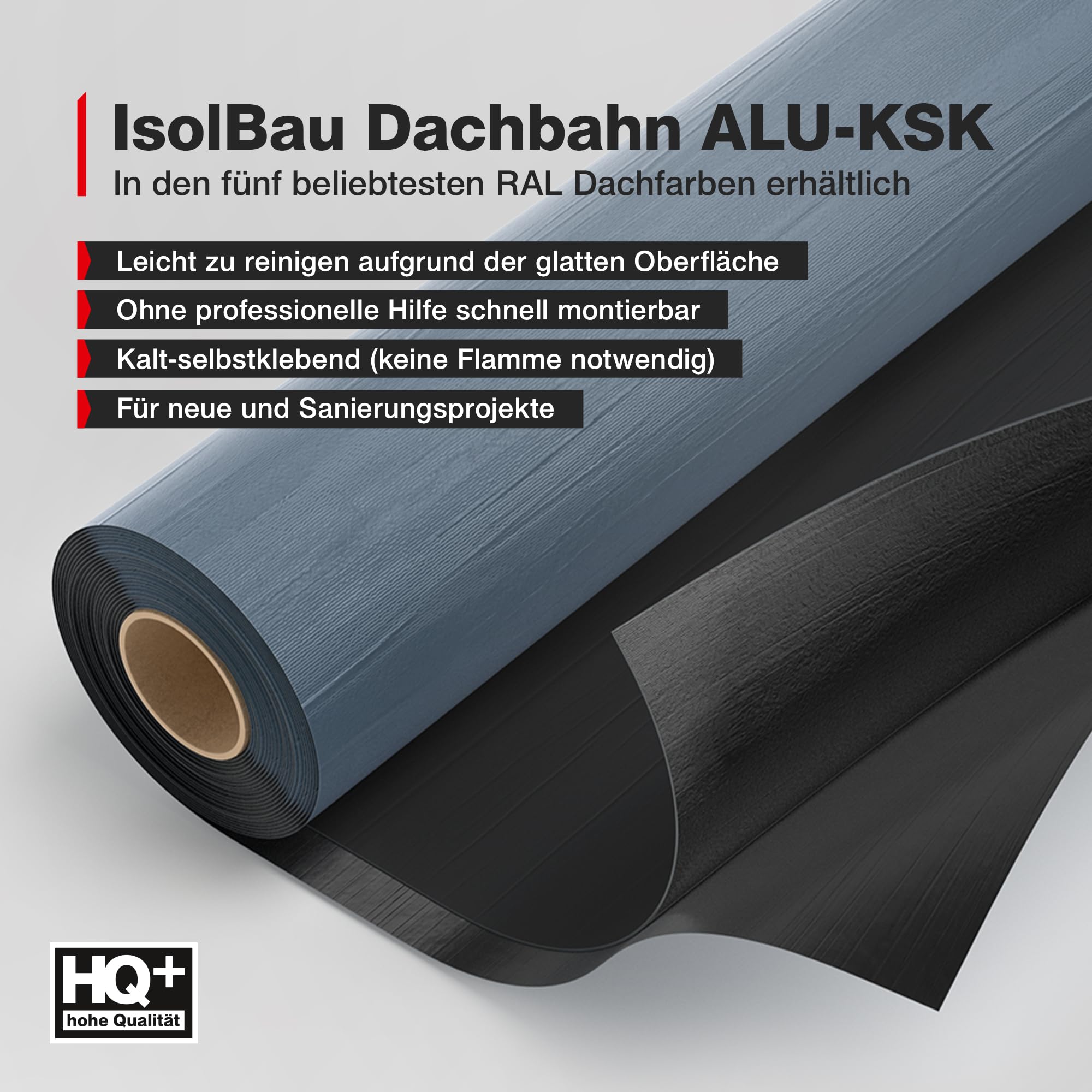 Isolbau KSK Dachbahn Dichtfolie Selbstklebend RAL 7016 Anthrazit Bitumendachbahn 5 m² Rolle Kaltselbstklebebahn