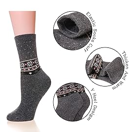 Velice Wool Socks for Women Merino Wool Boot Hiking Thick Thermal Warm Winter Crew Cushion Cozy Work Socks 5 Pairs(Multicolor A)
