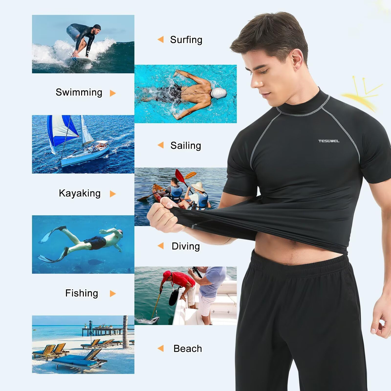 Camisetas de natación de manga corta con protección UV UPF 50+ para hombre, de secado rápido, para surf, antirozaduras