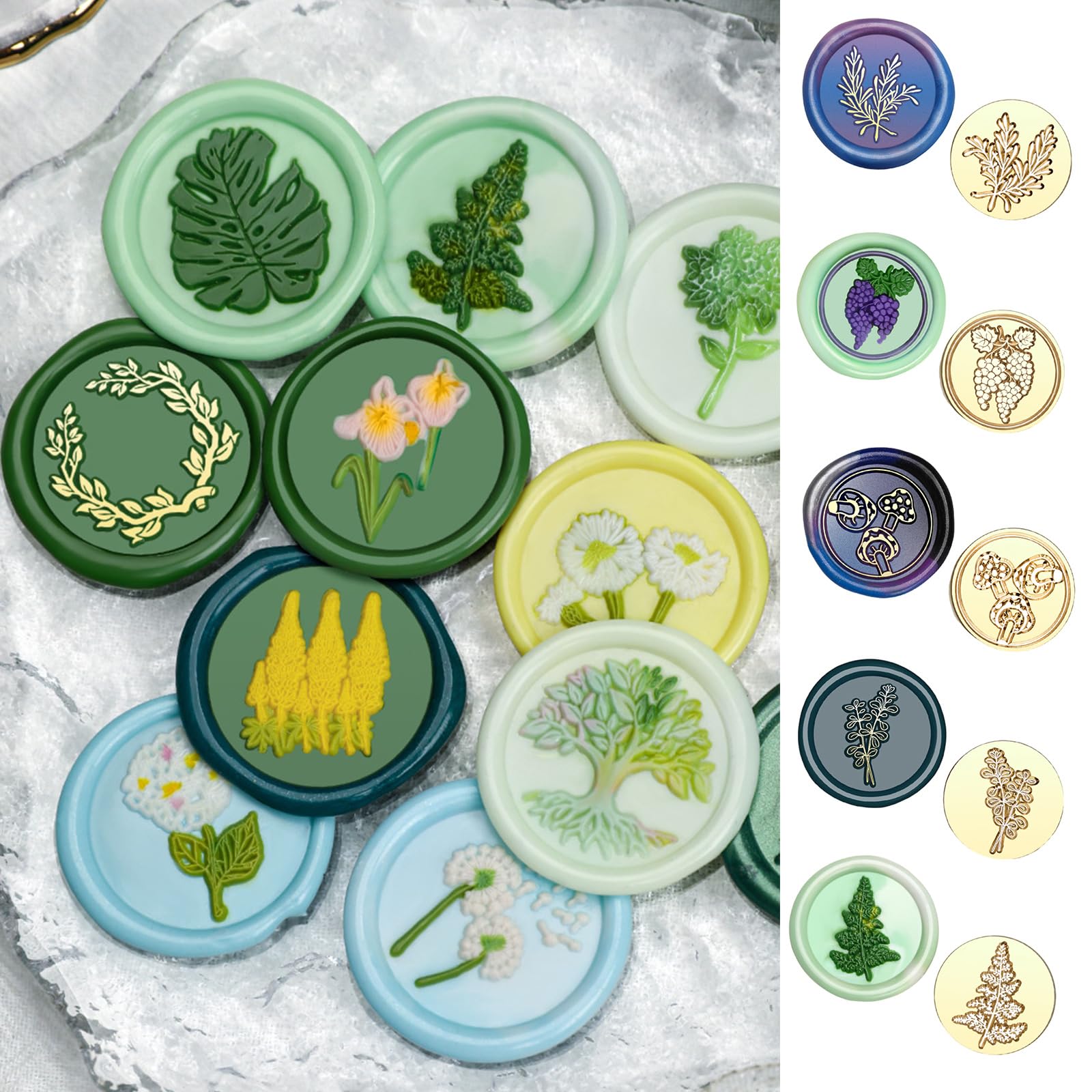 10 Stück/Set Pflanzen-Serie, Siegelstempel, gewachst, Messingkopf, gewachst, Siegelstempel für Umschläge, Hochzeitseinladungen, Dekorationen