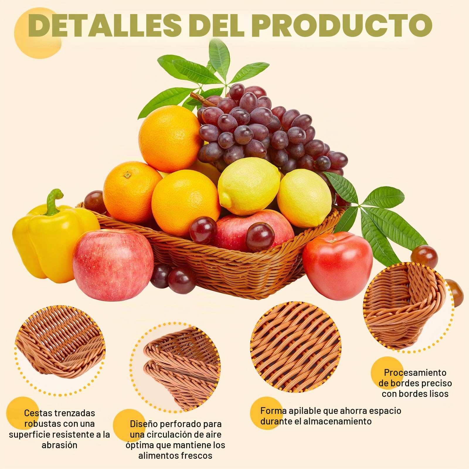 DAJAVE Juego de 4 cestas para panecillos de 35 x 25 x 7 cm, cesta de pan, cesta de mimbre trenzada, cesta de mimbre tejida para verduras, frutas, pan, alimentos, cocina en casa, restaurante