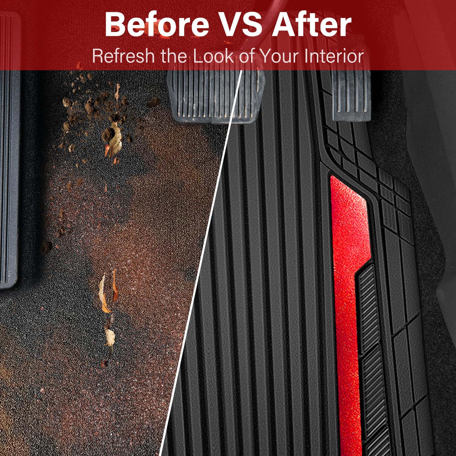 CAR PASS Heavy Duty Rubber Car Mats Metallic Aluminum Film All Weather Floor Mats Waterproof Universal Trim to — view 6