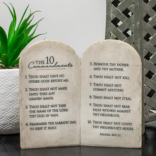 Miniatura 2 de Dicksons 10 Commandments Whitewash Stone Tablet 6 x 6.5 Placa decorativa de resina para pared y mesa