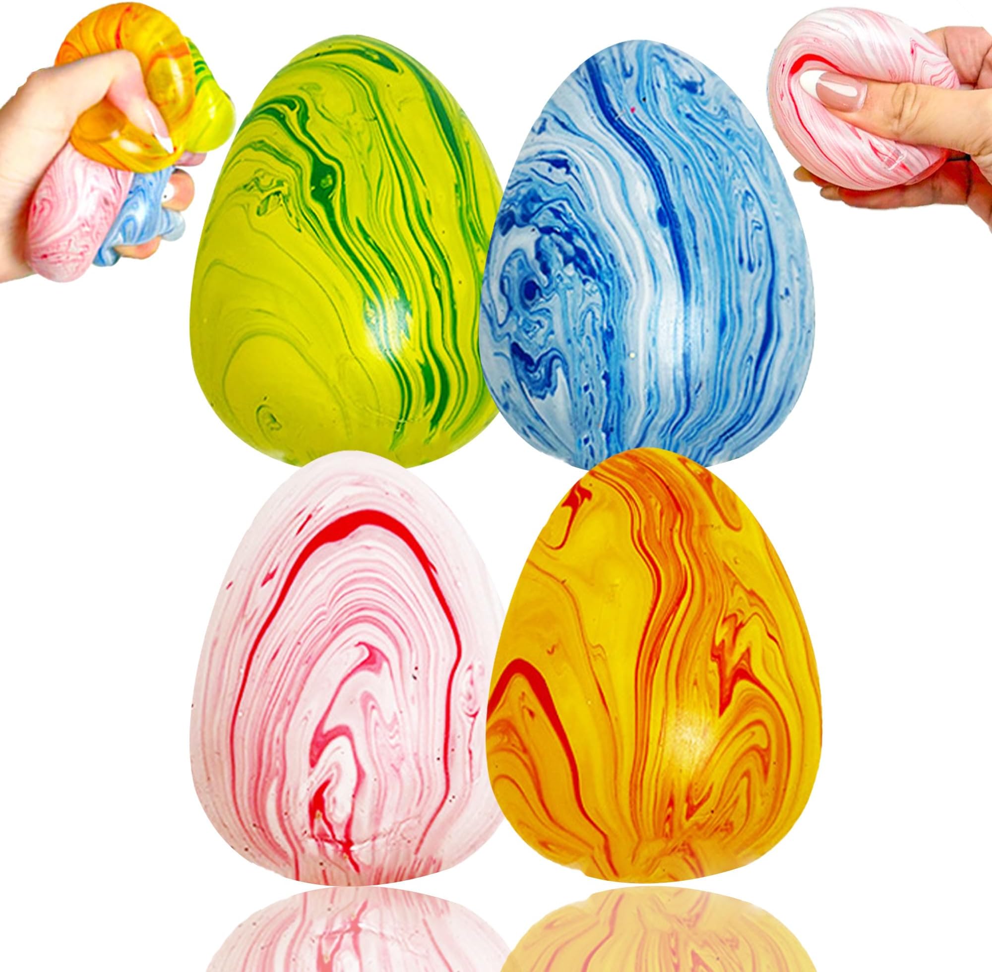 Stress Egg Squishy Toys, Easter Egg Squishy Fidget Toys, Slow Rising Colorful Marbled Stress Balls, Stress Relief Sensory Toys Anxiety Relief for ADD/ADHD Kids Adults (4 PCS)
