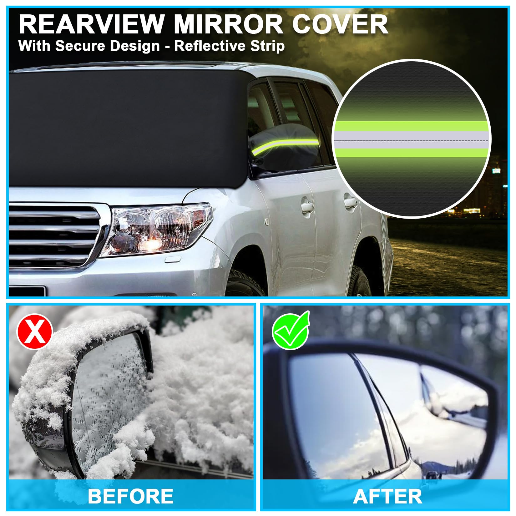 Tevlaphee Windshield Cover for Ice and Snow Heavy Duty 600D Oxford Fabric Waterproof Embedded Magnets Side Mirror Protector — view 5