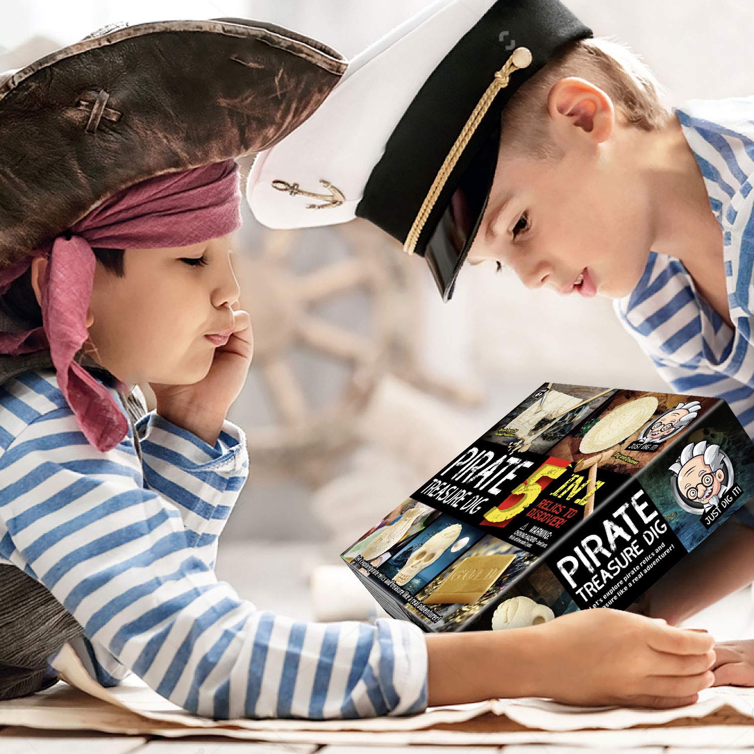 JUGUETES - Kit de excavación de tesoros piratas, 5 ladrillos, kits de excavación de tesoros, juguetes piratas, kits de excavación interactivos, juguetes de excavación interactivos, gran regalo de 3