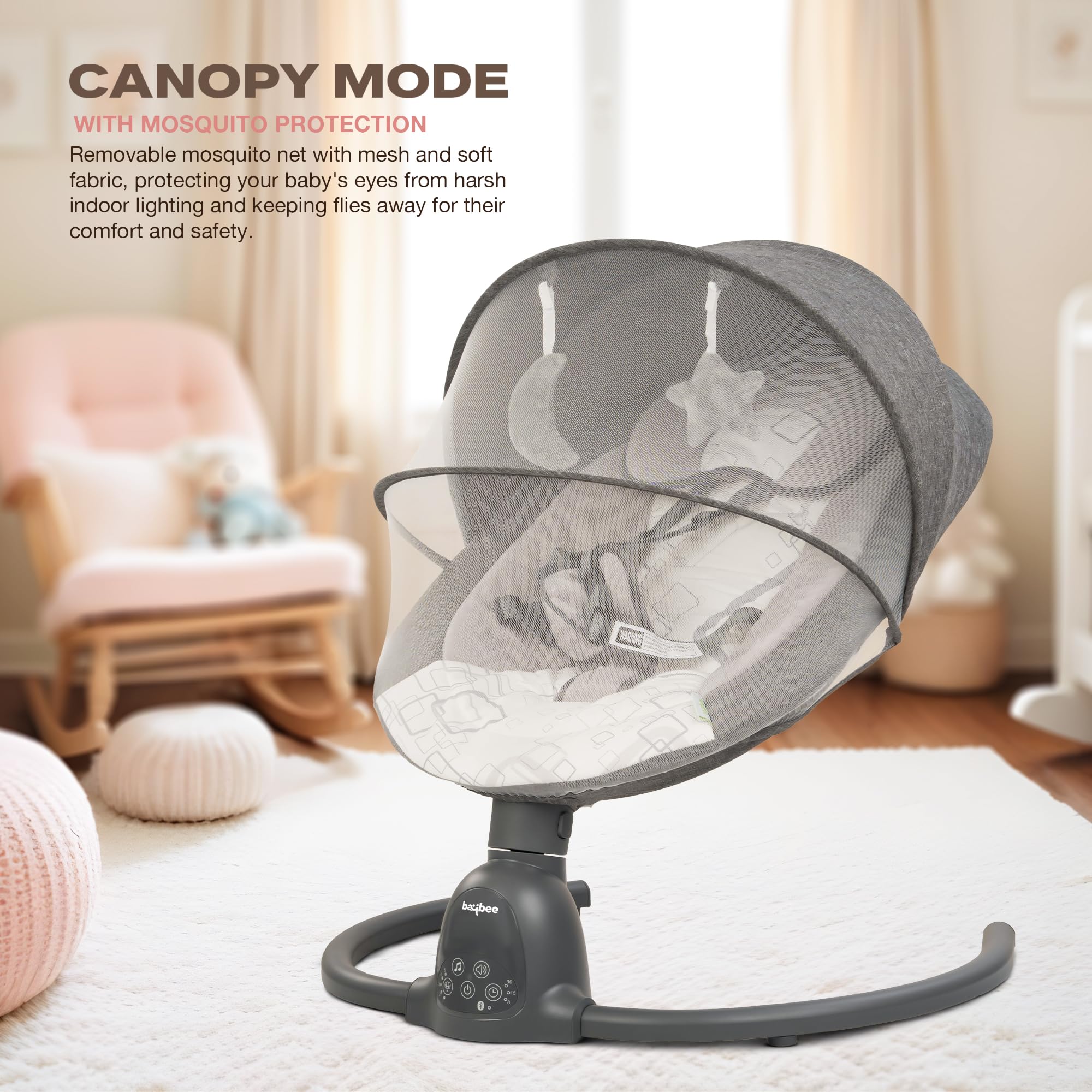 BAYBEE Electric Swing for Baby with Adjustable 5 Swings Speed & Safety Belt | Electric Baby Swing Cradle with Bluetooth, Music & Touch Panel | Automatic Cradle for New Born with Rocker Mode (Grey) 4