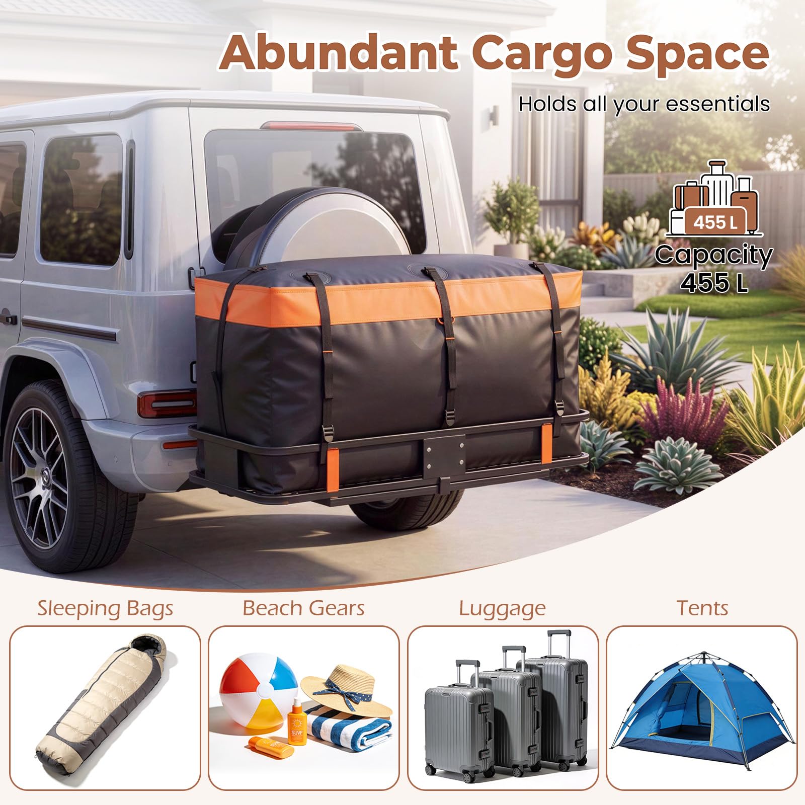 GIANTEX Borsa da Carico per Camion e Cassone Auto, Borsa da Trasporto Impermeabile in PVC Resistente con Cinghie di Fissaggio per Gancio di Traino, per SUV, Fuoristrada e Furgoni (146 x 61 x 51 cm)