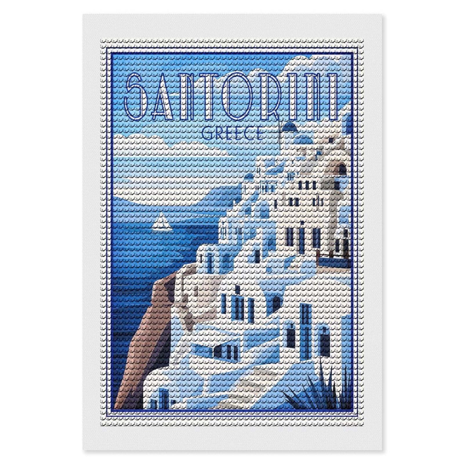 Junmoney Santorini Greece Retro Full Drill Diamond Painting Kit 8"x12", Mindful Craft Activity, Bedroom Decor, for Adults, Gift Idea