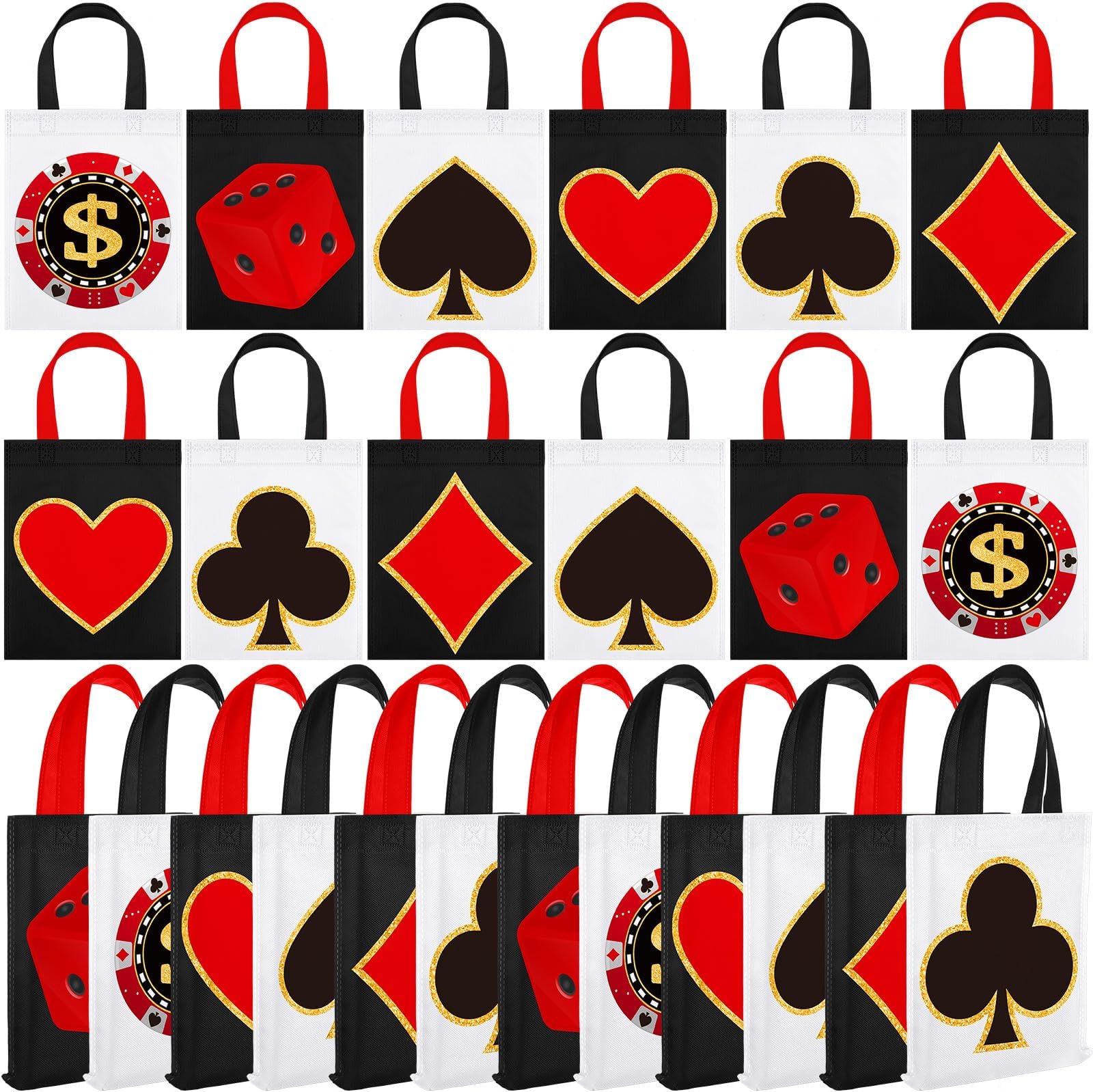 24 Pieces Casino Party Gift Bags Poker Treat Bag Casino Tote Bags with Handles Non Woven Reusable Casino Themed Present Goodie Bags for Casino Birthday Party Gift Supplies