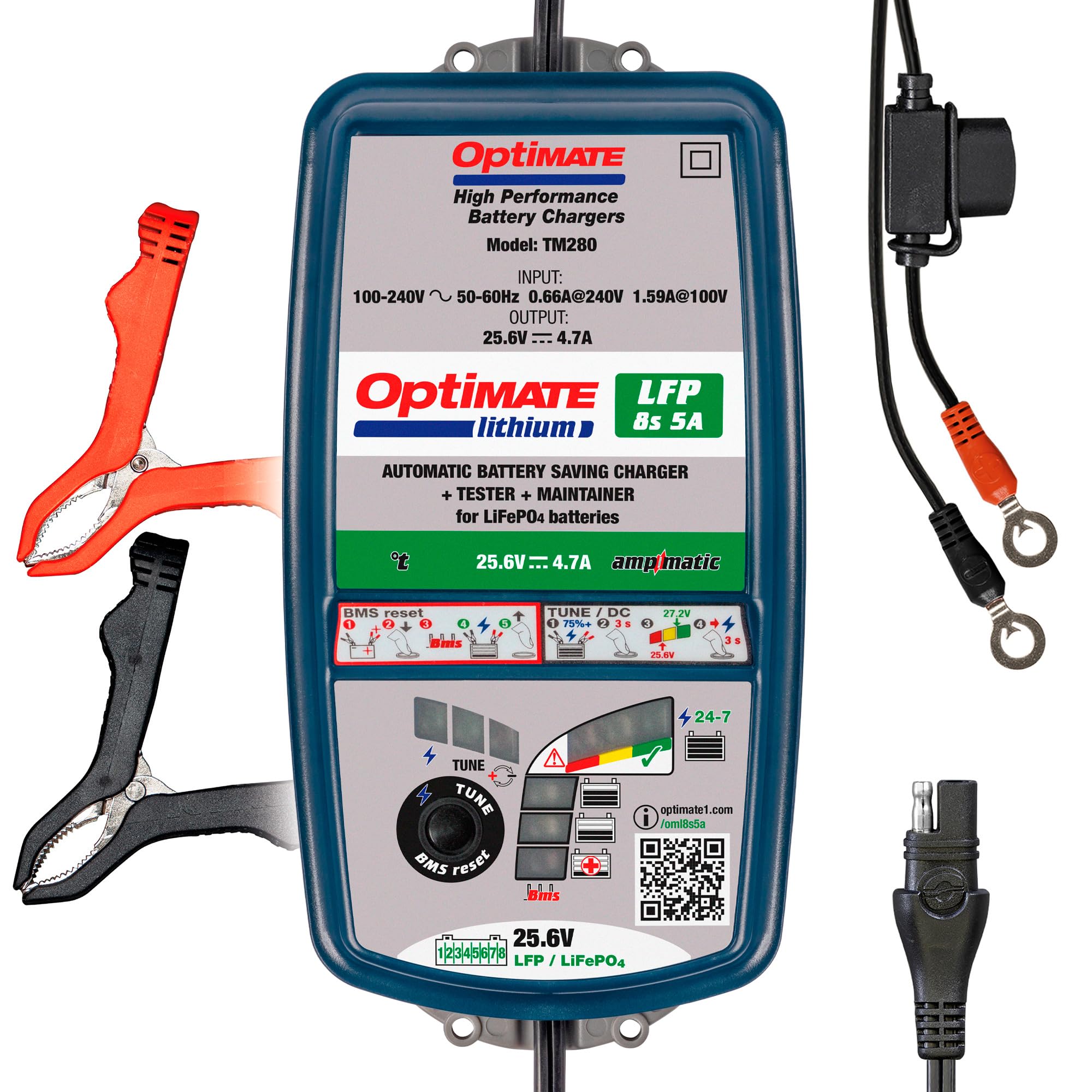 Tecmate Optimate Lithium 8s 5A 10-Step 25.6V/26.4V 5A - Cargador y mantenedor de batería sellada