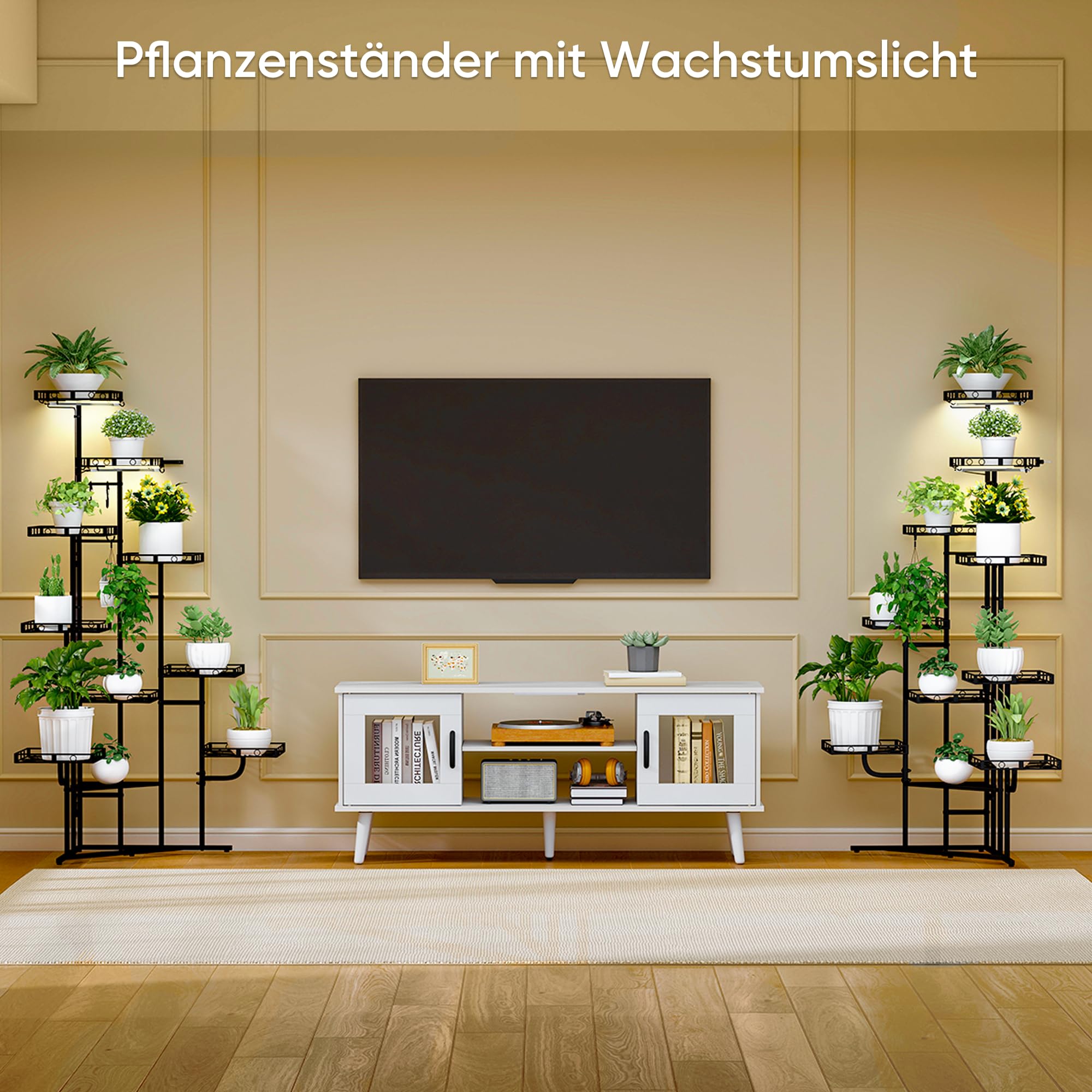 Quikraen Pflanzenständer mit Wachstumslicht, 9 Ebenen, 150cm, Schwarz | mit licht, L-förmiges Design, Rostbeständigen, Outdoor & Indoor, Für Wohnzimmer, Für Garten, Für Balkon, Einfacher Aufbau