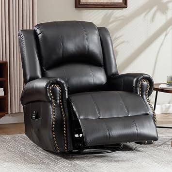 Trustyue Leather Recliner Chair, 360 Swivel Recliner with Heat and Massage,Classic and Traditional Manual Recliner Chair with Comfortable Arms for Living Room