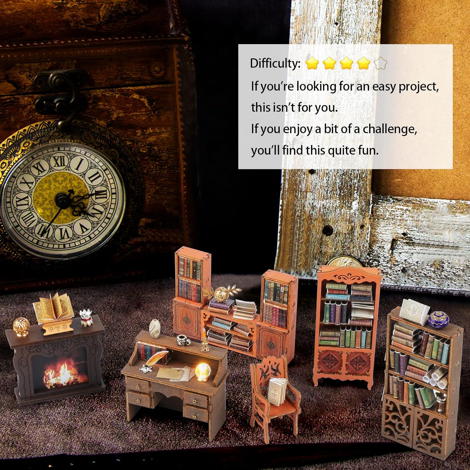 DIY Book Nook Kit: 3D Wooden Puzzle Shelf Insert with LED Light - Miniature Dollhouse Bookend Decor for Adults and Teens - Creative Gift