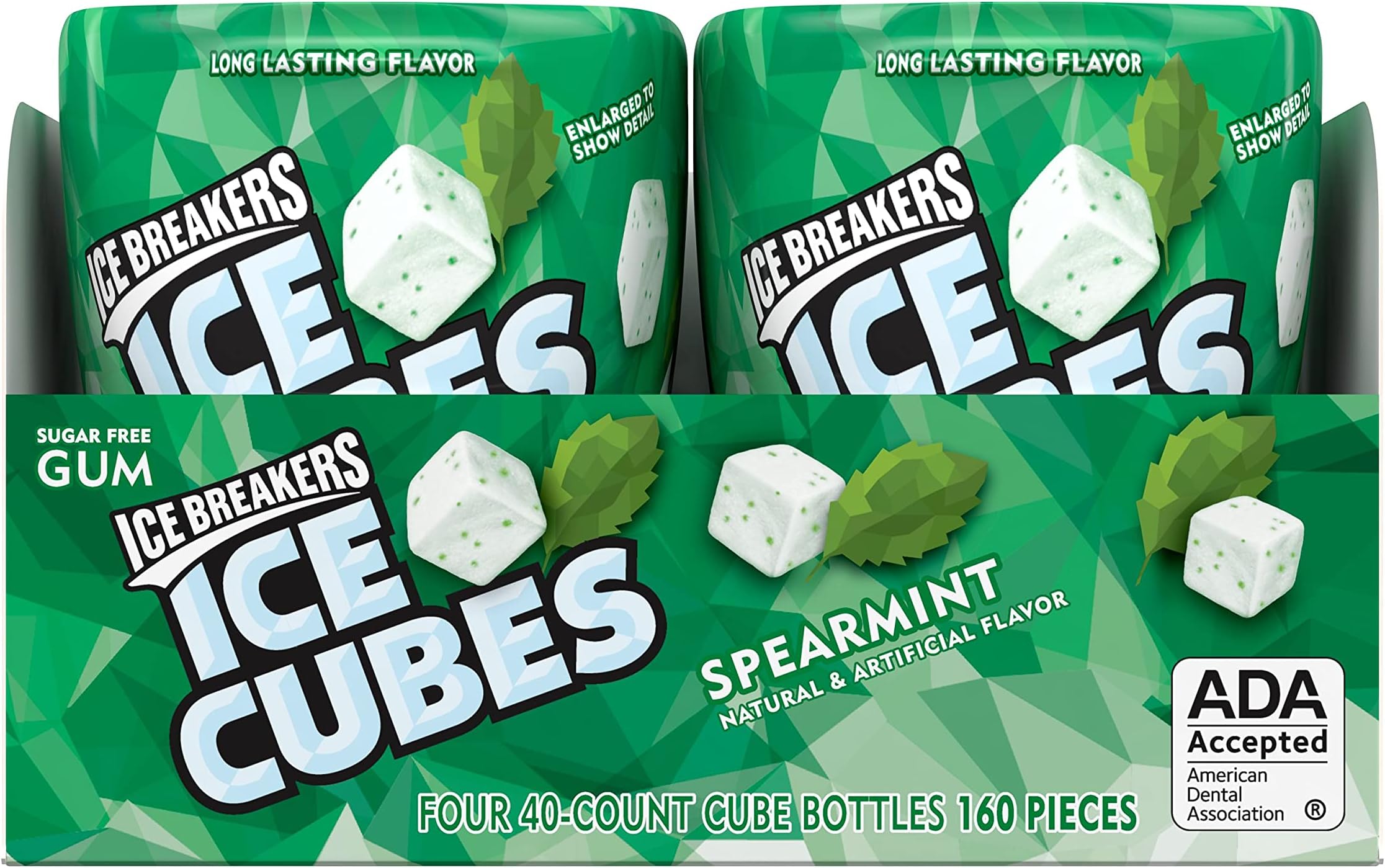 ICE BREAKERS ICE CUBES Spearmint Sugar Free Chewing Gum, Made with Xylitol, 3.24 oz Cube Bottles (4 Count, 40 Pieces)