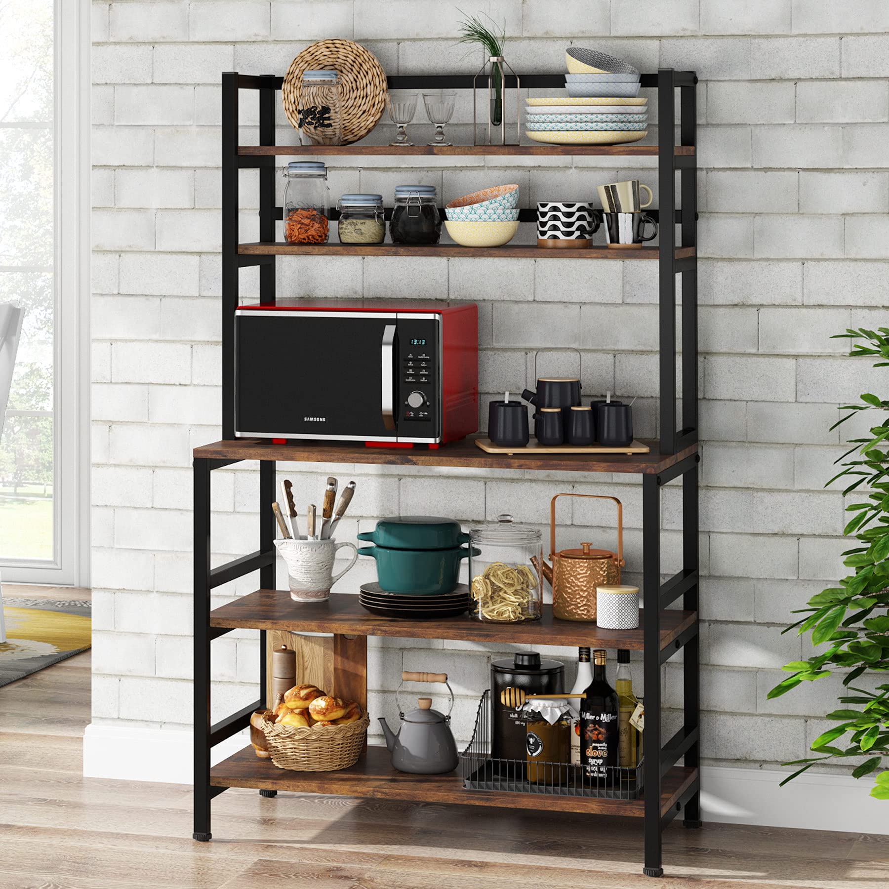 Tribesigns 5Tier Kitchen Bakers Rack with Hutch, Industrial Microwave Oven Stand, Free Standing