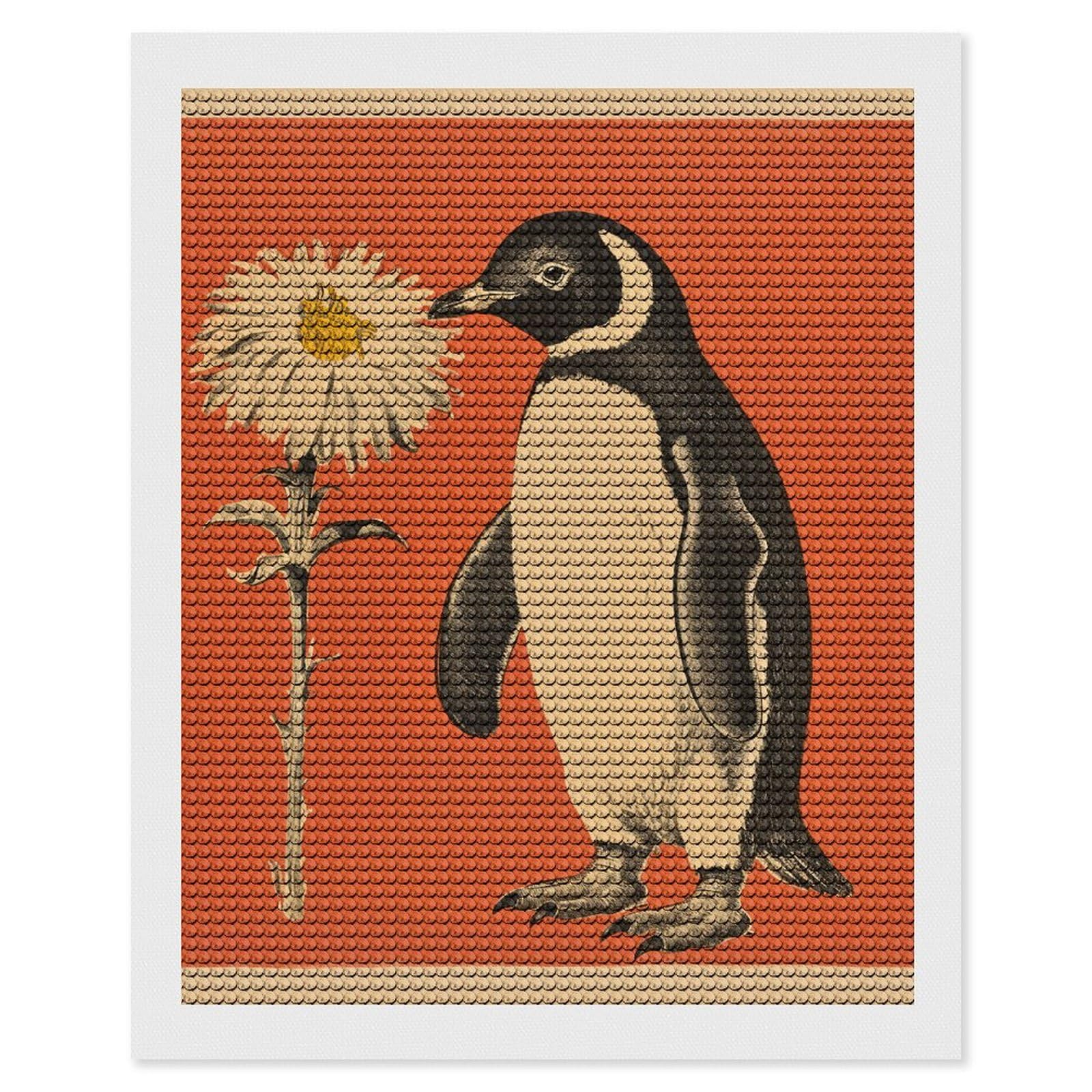 NONHAI Diamond Painting Kits for Adults - DIY Diamond Art Kits for Beginners - Full 5D Paint Drill Diamond Dots Paintings- A Flower and Penguin Diamonds Pictures Gem Art and Craft Wall Decor 16"x20"