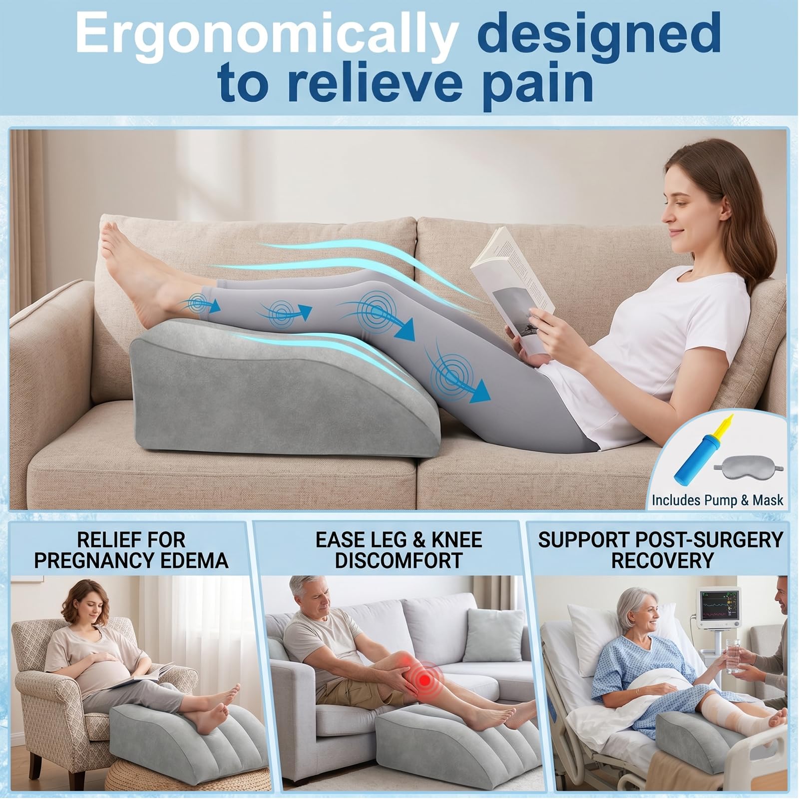 Cuscino Gonfiabile per l'Elevazione delle Gambe Cuscino a Cuneo per il Riposo Comodo Supporto per le Gambe per Migliorare la Circolazione Alleviare il Gonfiore e Favorire il Rilassamento Muscolare