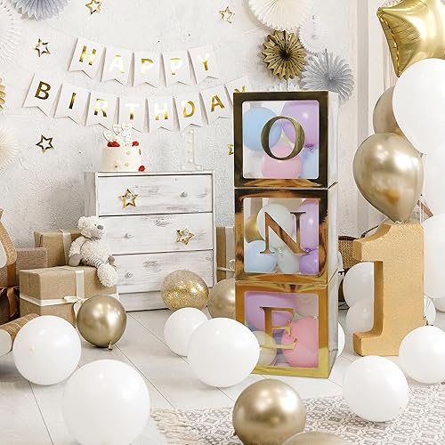 Miniatura 6 de HPLYEL Una caja para el primer cumpleaños, 3 cajas de globos para decoración de cumpleaños de baby shower, con una letra para niños y niñas de 1