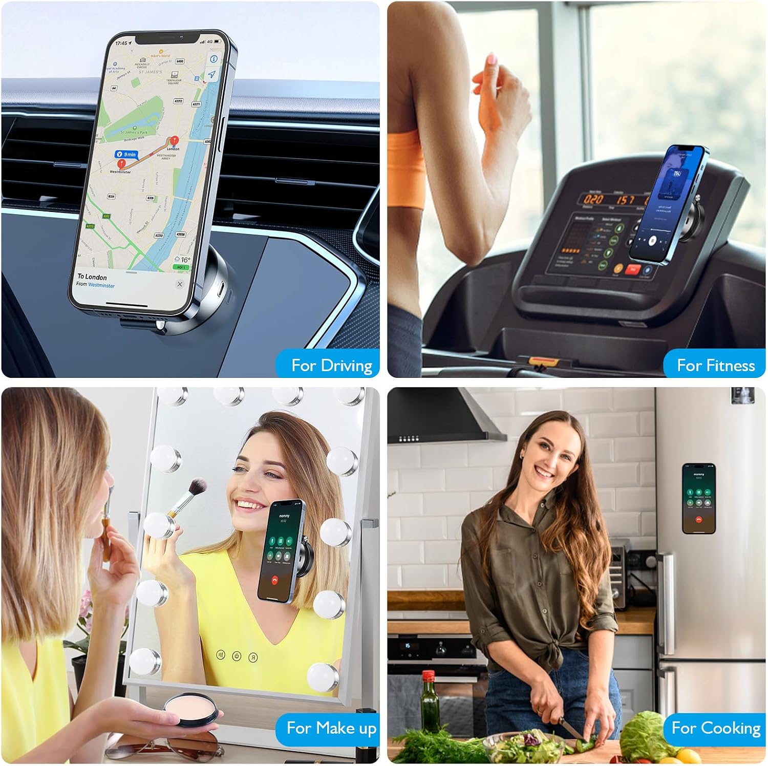 360 Rotatable Car Magnetic Phone Holder, Electric Vacuum Magnetic Suction Car Phone Mount, Electric Suction Cup Phone Mount, Strong Suction for Car Gym Bath Shower & All Smooth Surface (New2-Siver)