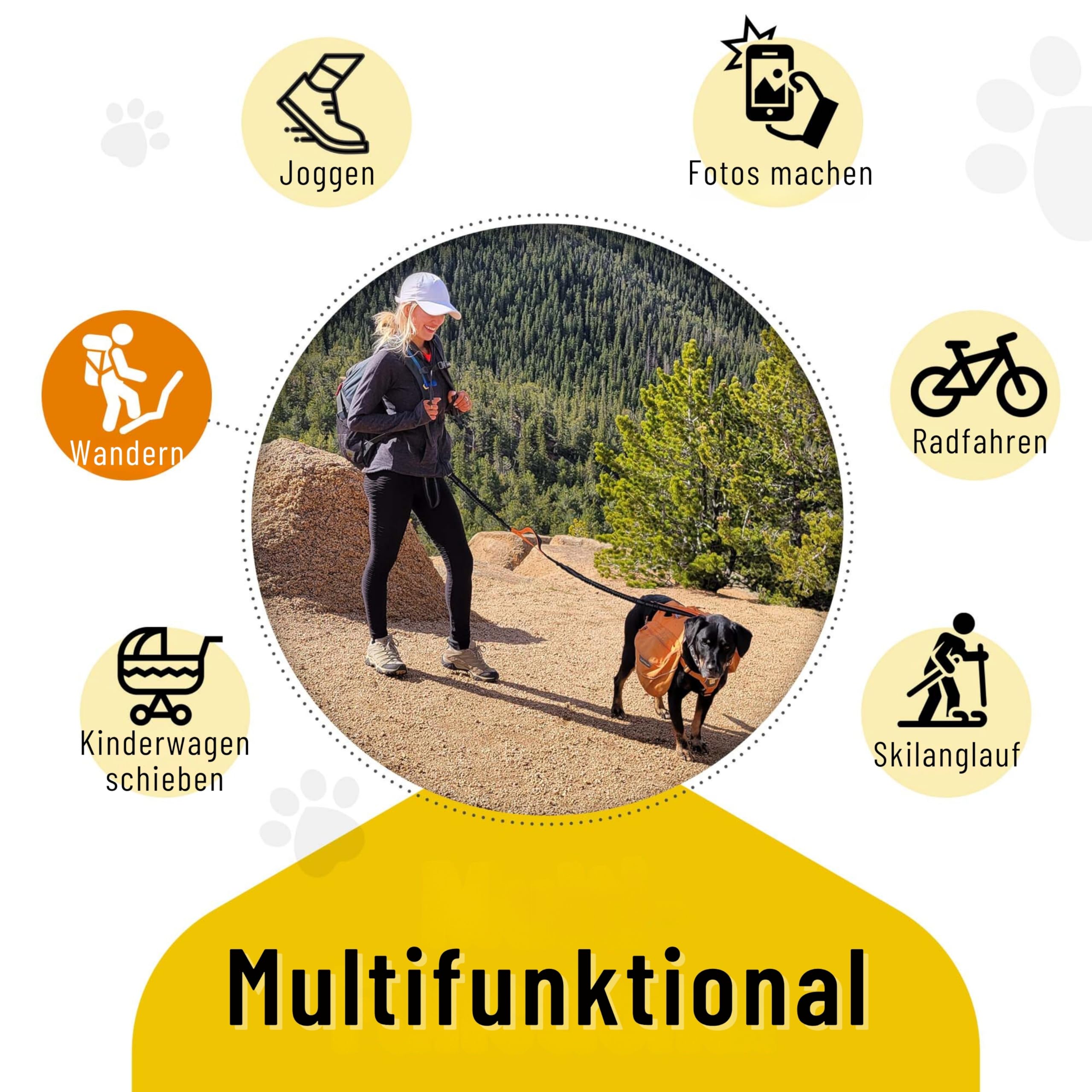 Hundefreund Joggingleine für große Hunde ab 15 kg | Elastische Freihandleine mit leichtem Bauchgurt | Abnehmbare Hundeleine mit 2 weichen Schlaufen | Orange Laufleine (120 cm, dehnbar bis 170 cm)