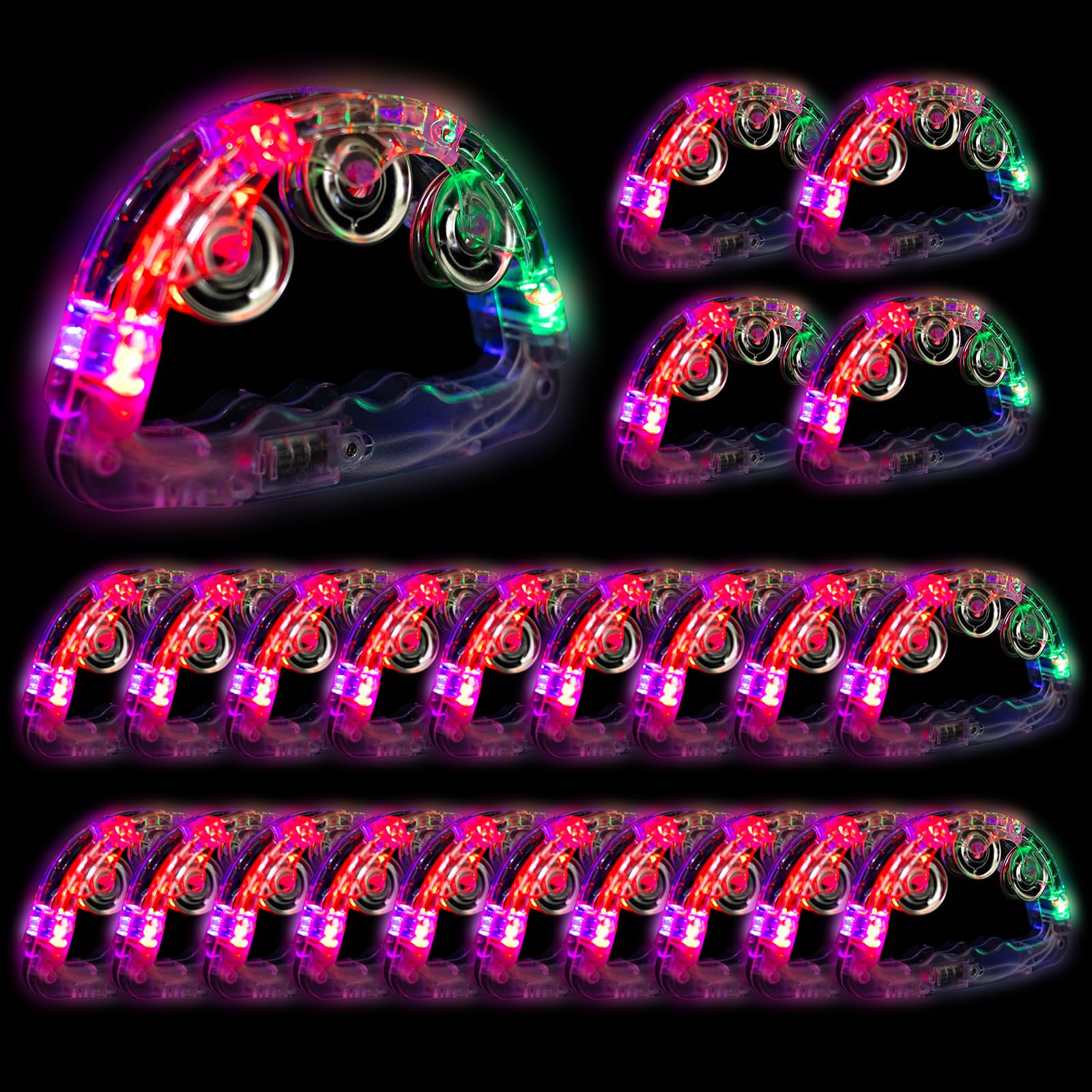 LED Light Up Musical Tambourines: Handheld Music Flashing Tambourine Glow In The Dark Party Supplies