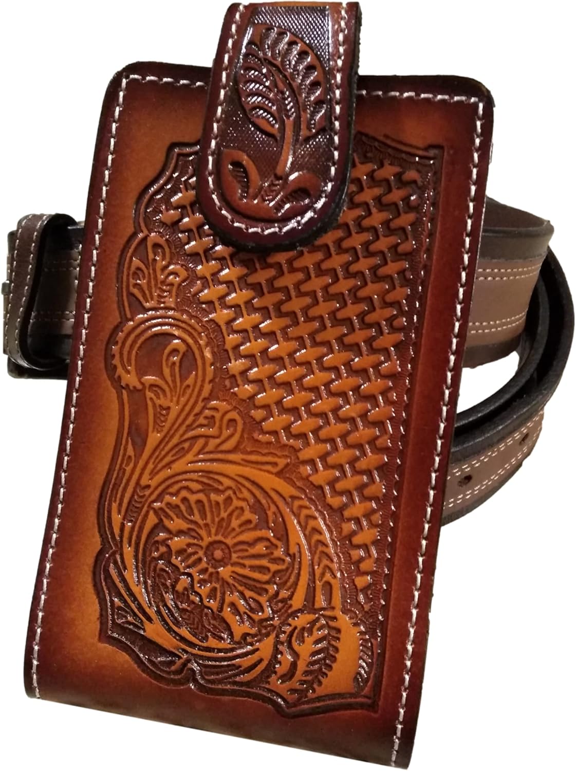 Western autentic Leather Mexican Cell Phone case for Belt with Magnetic Closure. Universal Size (Orange) - Image 4