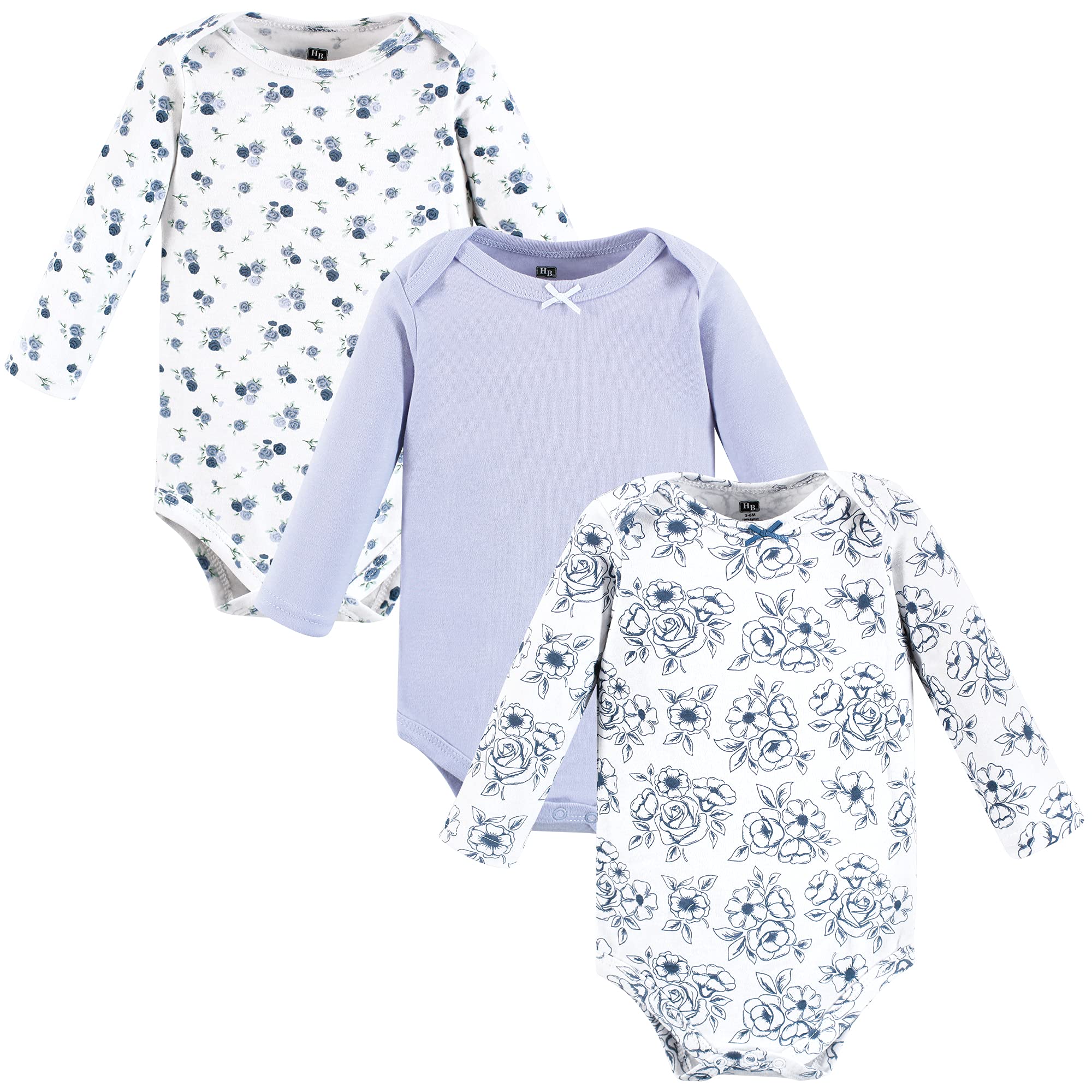 Hudson Baby Unisex Baby Cotton Long-Sleeve Bodysuits, Blue Toile 3-Pack, 3-6 Months
