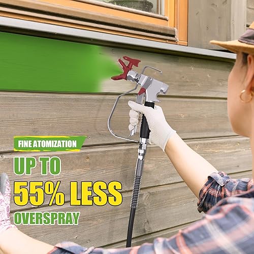 Miniatura 4 de PHALANX Pulverizador de pintura sin aire, pistola de pulverización eléctrica de alta potencia 3000PSI con pistola de metal, para pintar casas, Verde