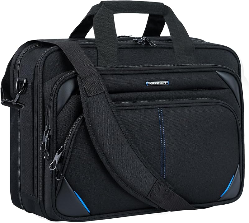 17.3 Inch Laptop Briefcase, Computer Bag,Messenger Shoulder Bag | Expandable Design, Padded Laptop Compartment,Luggage Strap for Men Women Business Work Travel Daily-Black/Blue