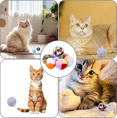 Miniatura 5 de 8 piezas de juguetes de hilo de lana para gatos, colores surtidos, suaves y mullidos, bolas interactivas de persecución de gatos, juguetes para