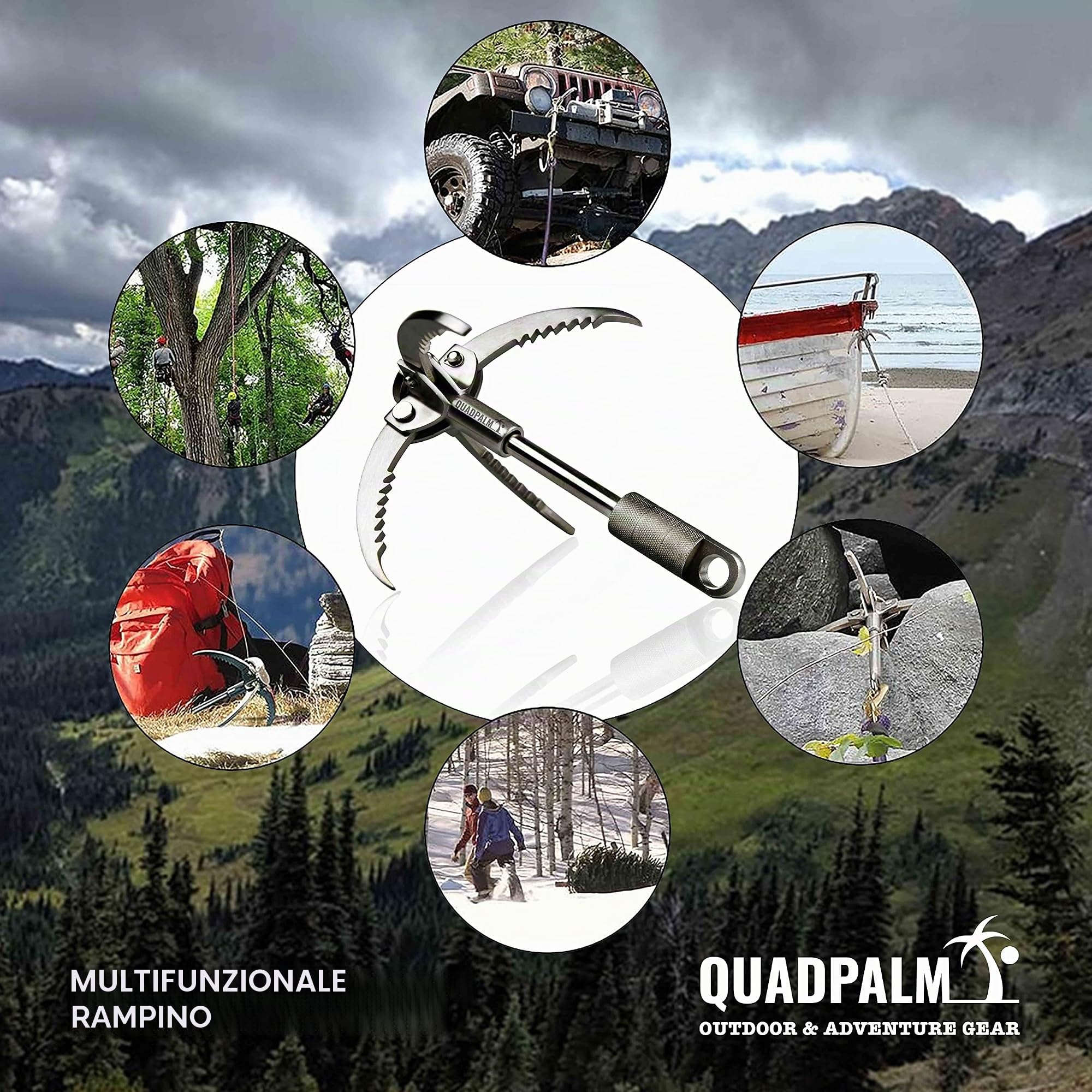 gancio di sopravvivenza in acciaio inox, con 4 artigli pieghevoli, multifunzione, per campeggio, escursionismo, albero, arrampicata su roccia, alpinismo, rampino, artiglio da arrampicata,