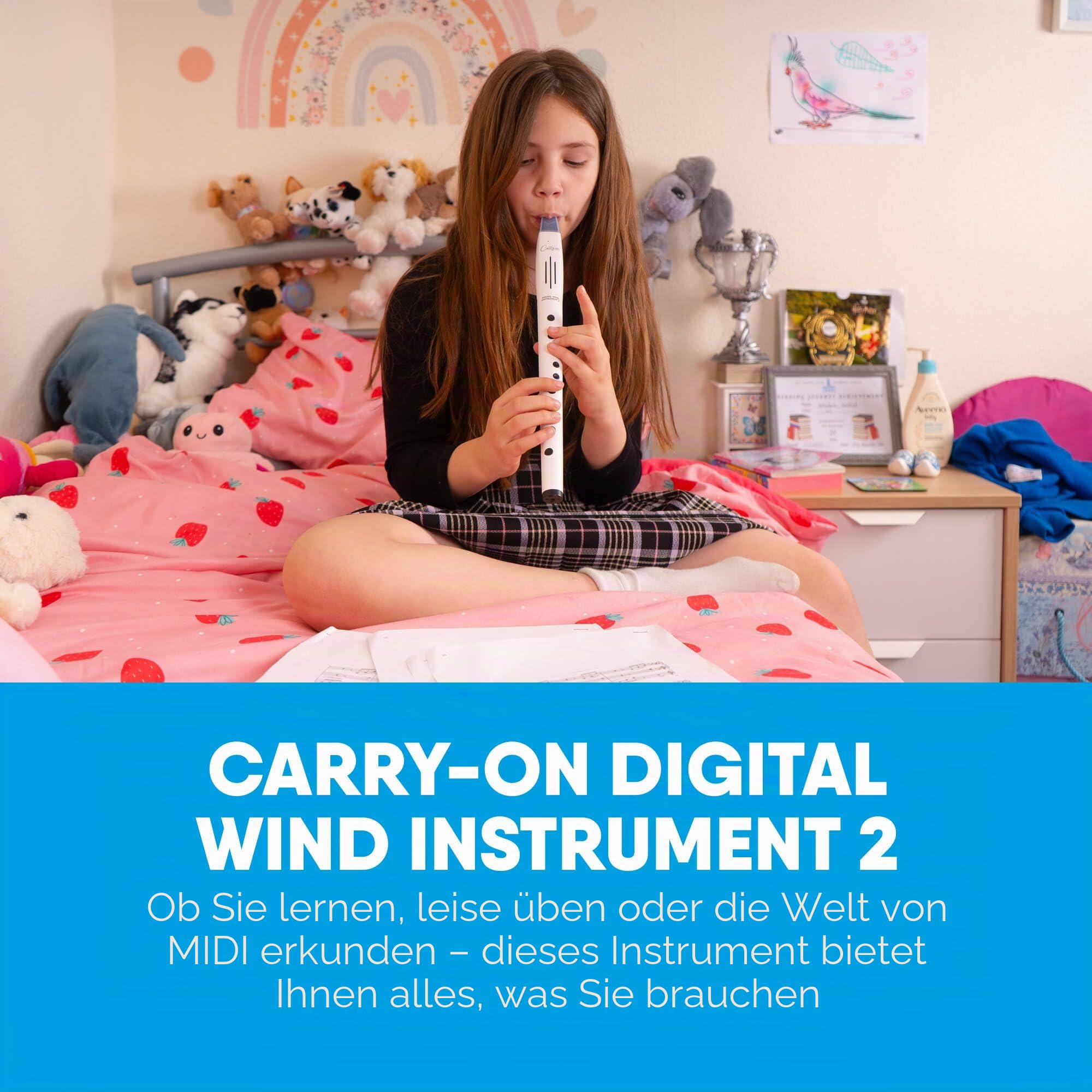 Carry-on Digitales Blasinstrument 2-10 Stimmen, eingebauter USB-Akku, Kopfhörerausgang für lautloses Üben, Midi Over Bluetooth Digital Recorder Weiß