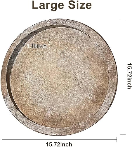 Miniatura 4 de Bandeja decorativa grande y redonda de madera, bandeja de cuentas marrones para mesa de café, bandejas de madera rústica, decoración de encimera de