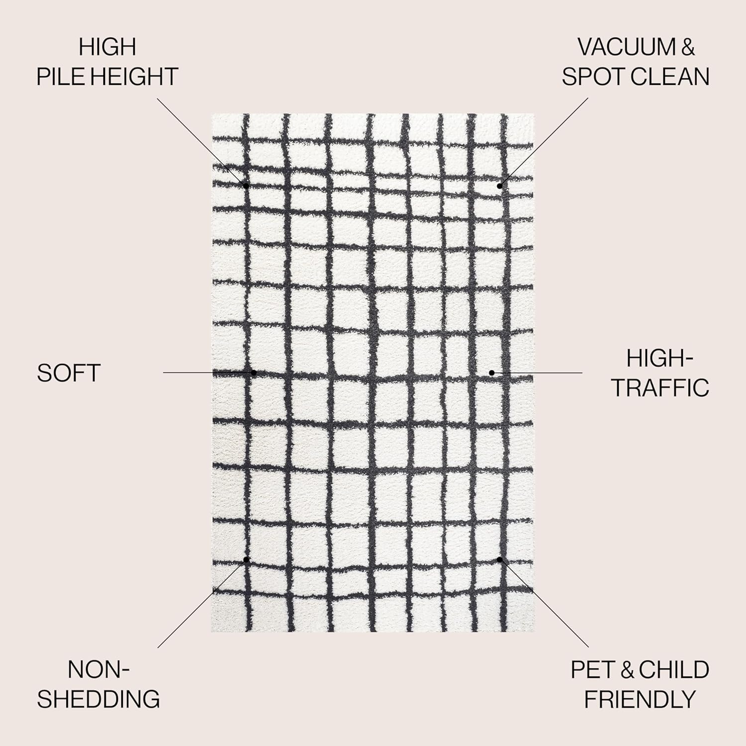 4' x 6' Black and White Geometric Shag Area Rug