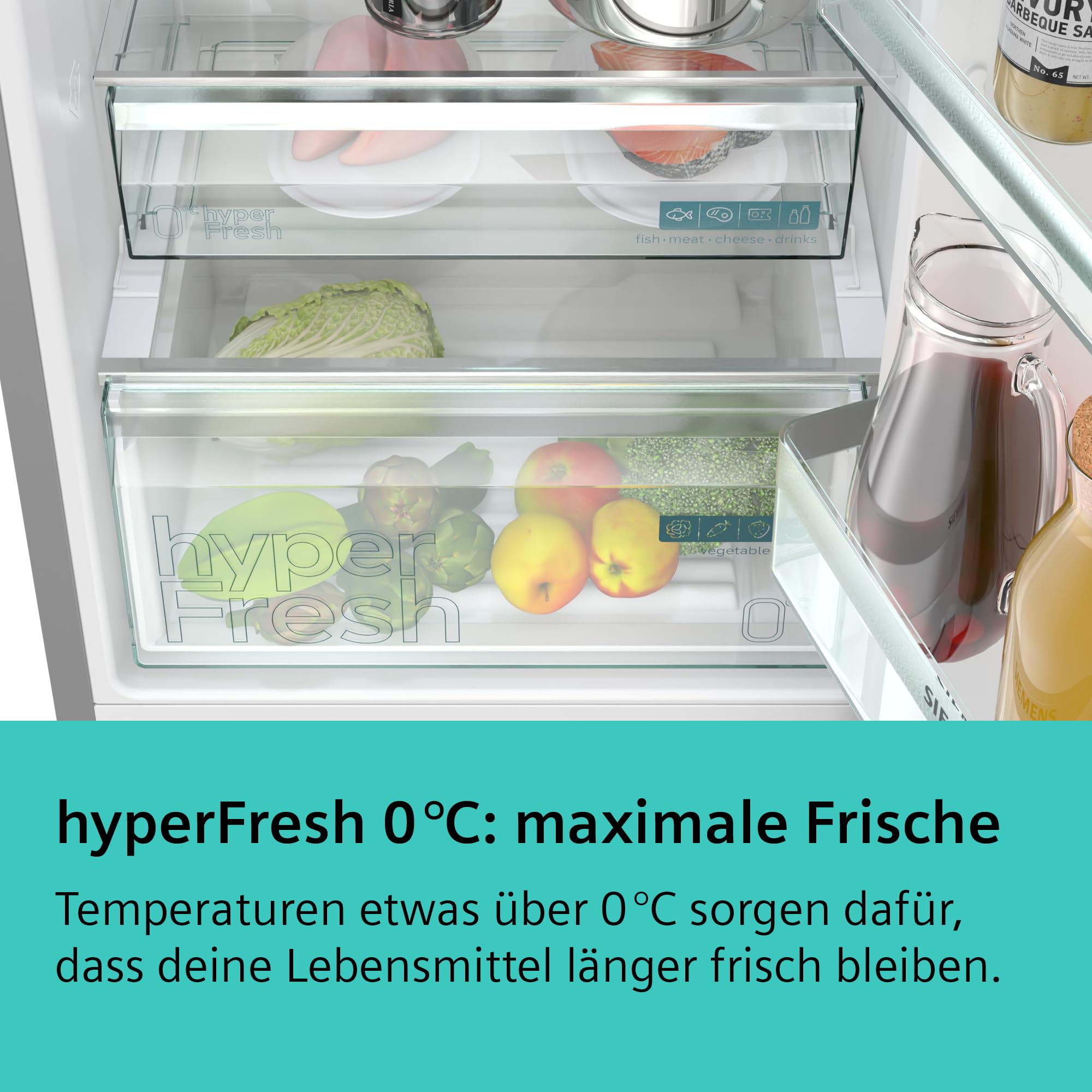 Siemens iQ500 KG39NAIAU Freistehende Kühl-Gefrier-Kombination 363 l Total noFrost hyperFresh LED Beleuchtung 203 x 60 cm Gebürsteter Stahl AntiFingerprint