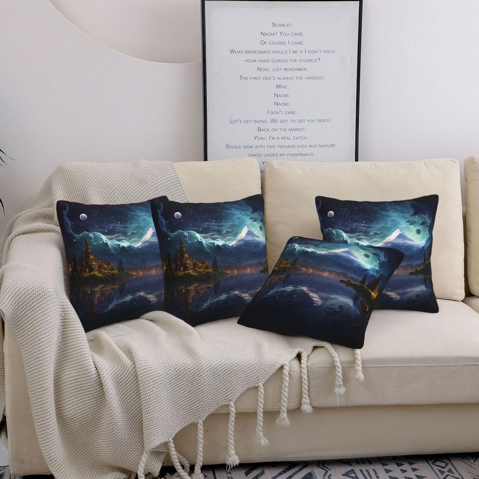 Housses de coussin 50x50 cm motif scène de nuit fantastique - Lot de 4