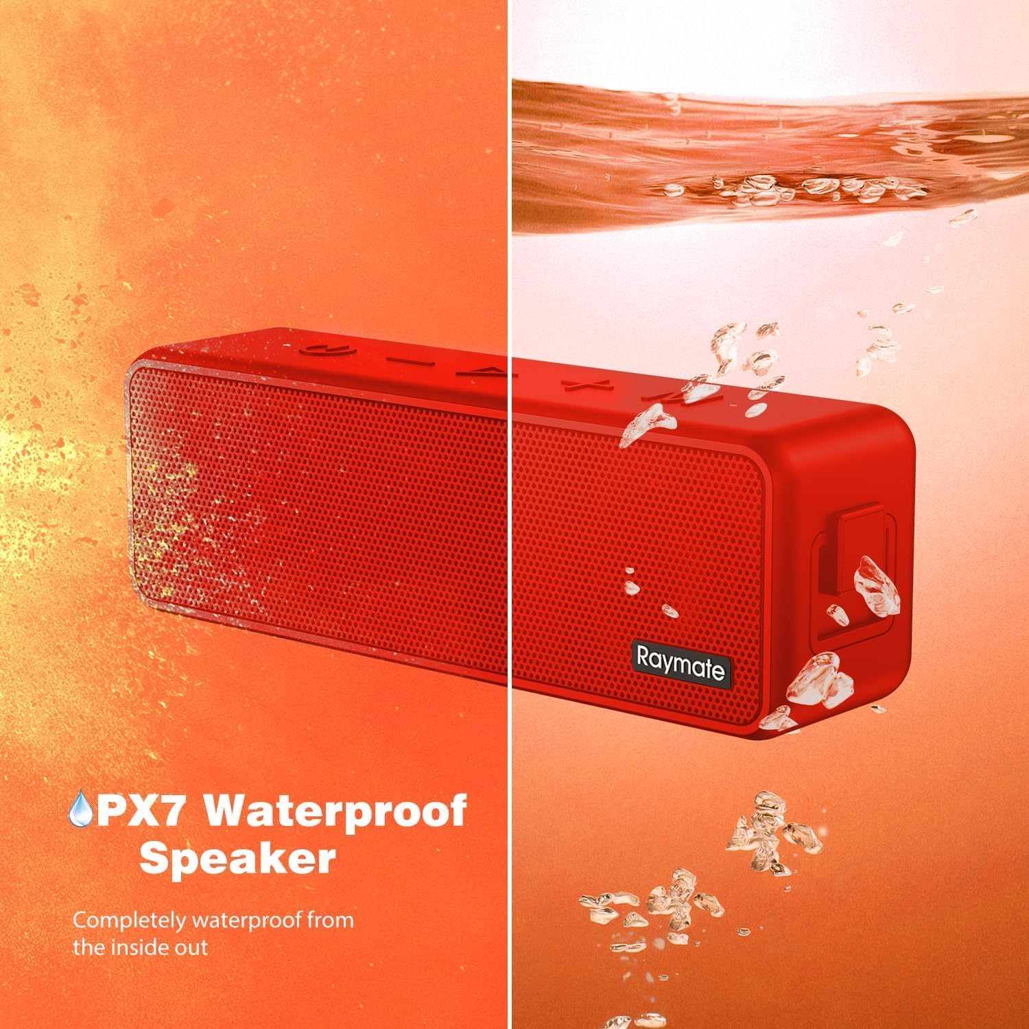 Raymate Bluetooth Speaker, Portable Speakers with IPX7 Waterproof, Wireless Blue Tooth 5.0, 20W Stereo Sound, TWS Pairing, 15H Playtime Small Shower Speaker for Outdoor Home Party Gift(Red) 2