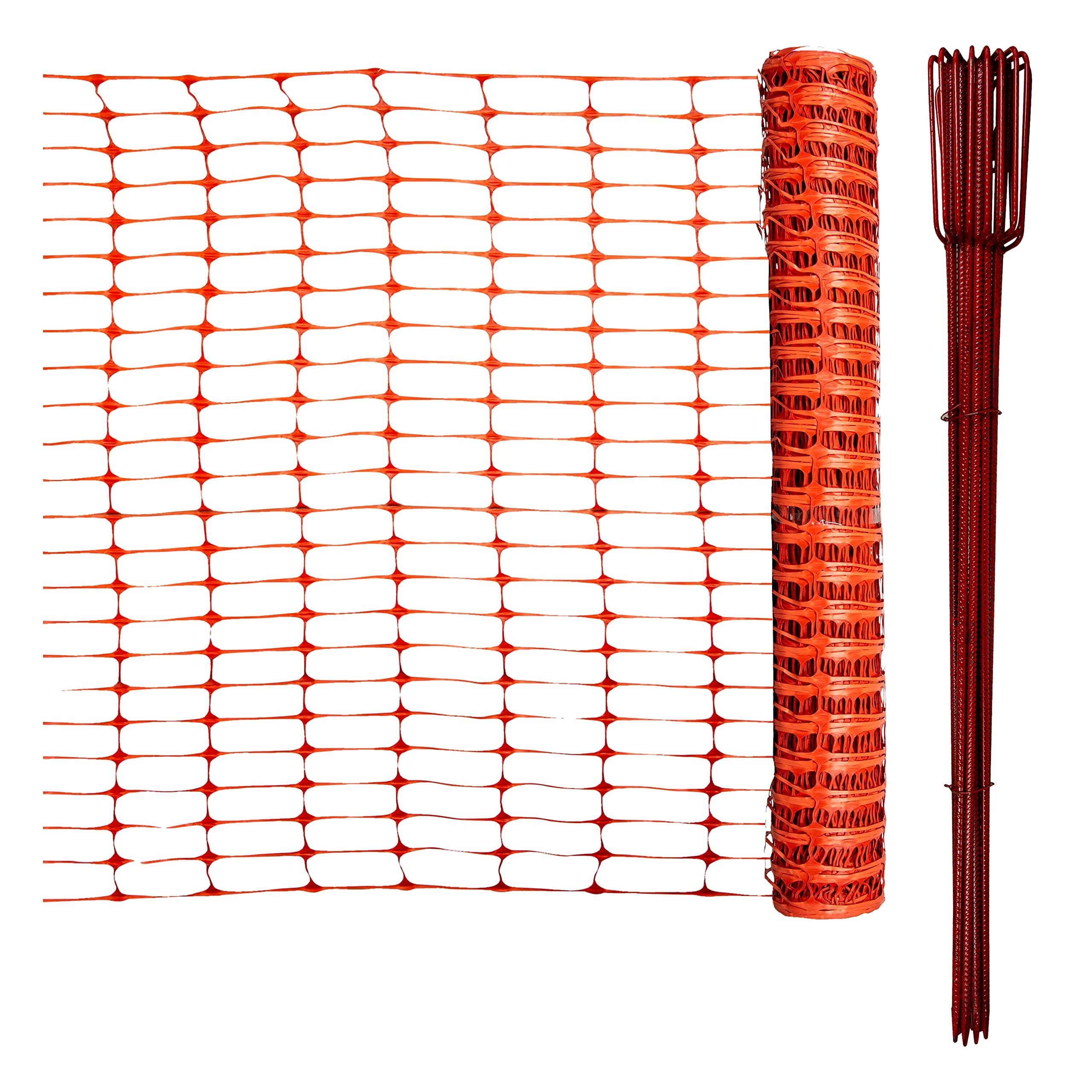 horizont Barrière de chantier, 50 m de long, 1 m de haut, clôture en plastique | Kit de clôture avec 10 supports de ligne de barrière pour chantier, orange, barrière de capture, filet flexible et mobile