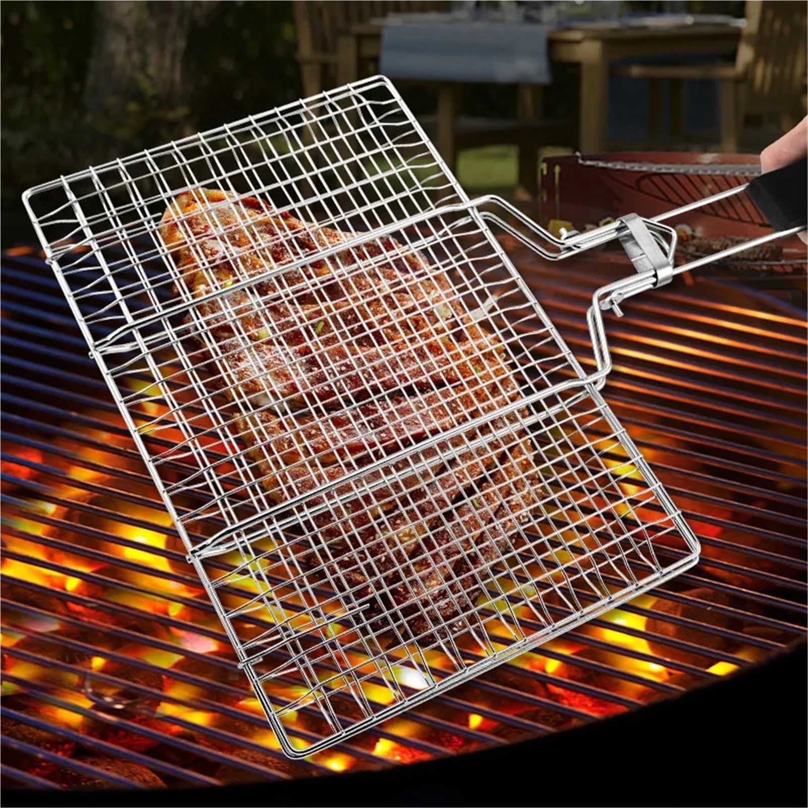 Red de Barbacoa Plegable Acero Inoxidable 304, Desmontable, portátil, con Clip for Parrilla Pescado para Barbacoa al Aire Libre(L)
