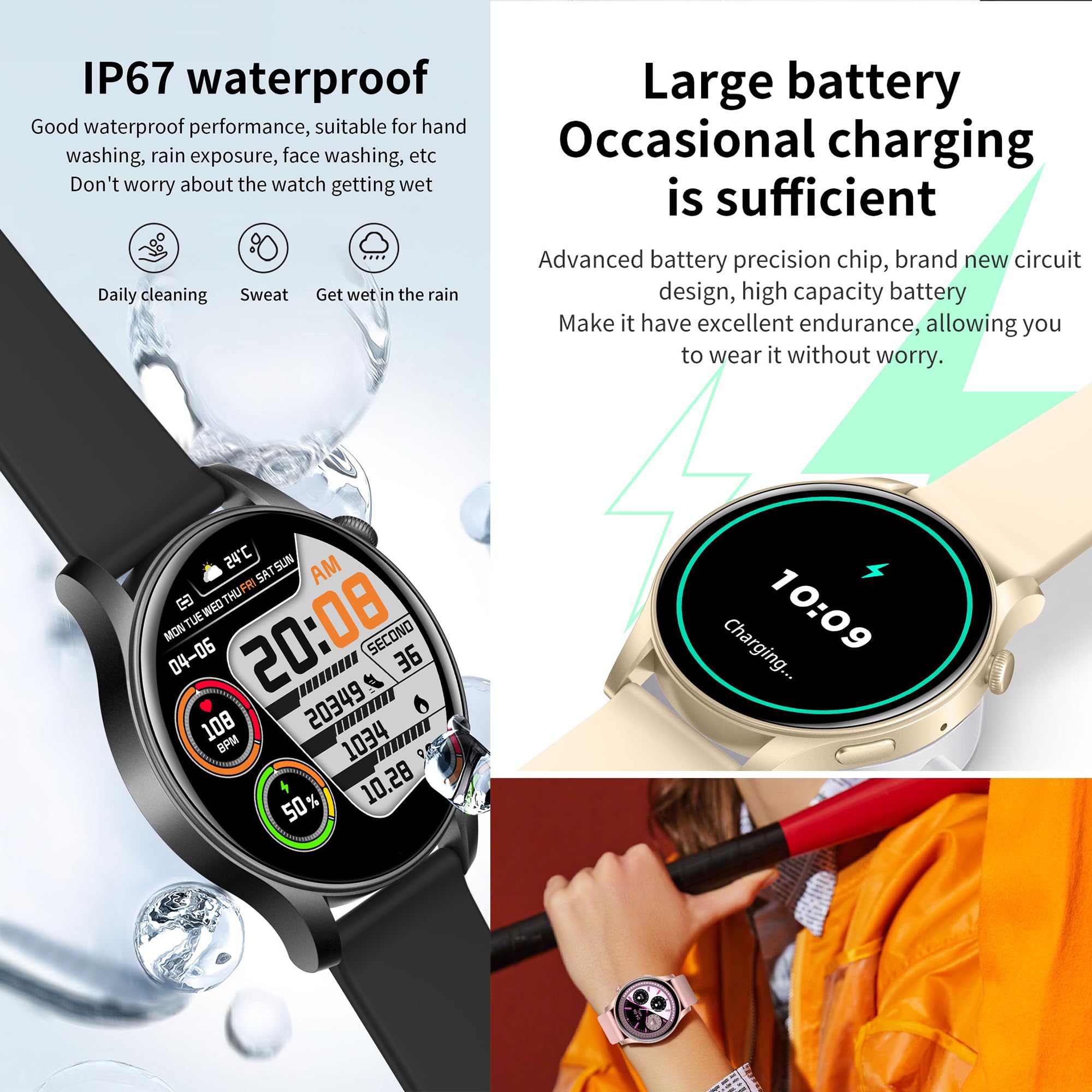 Montre Connectée Femme, 1,43" AMOLED Smartwatch avec Appel Bluetooth 5,1/Numérotation, 123 Modes Sportifs, Cardiofrequencemètre, Podometre Moniteur de Sommeil, Fitness Tracker pour Android iOS (Rose)
