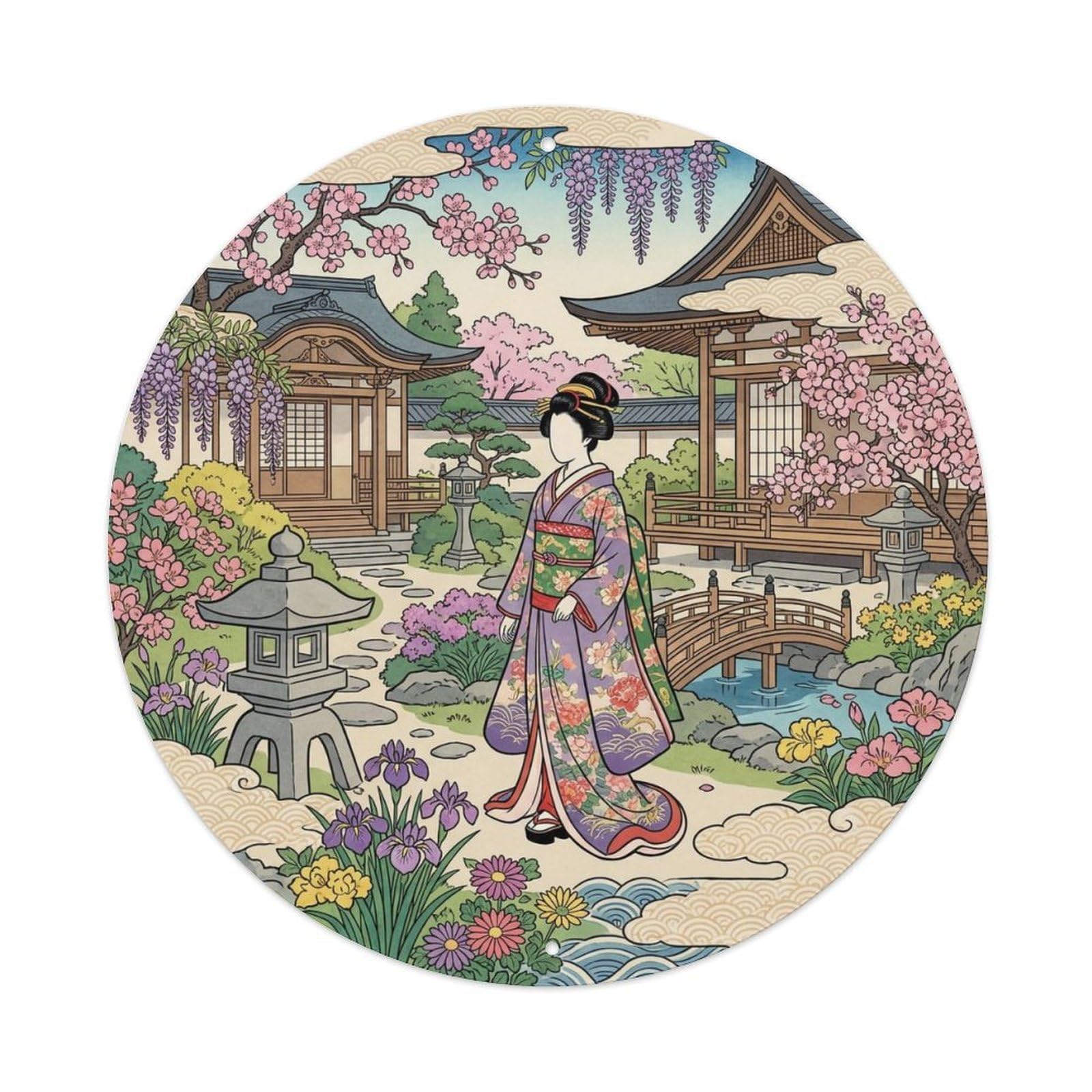 Japanese Geisha Spring Courtyard Flowers Nostalgic Metal Tin Sign