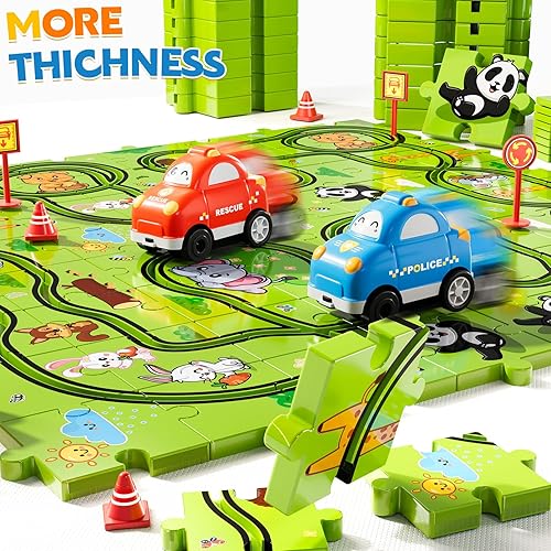 Miniatura 7 de Juego de Coches de Carreras de Rompecabezas de 48 Piezas para Niños, Pistas de Vehículos de Rompecabezas para Piso para Niños de 3 a 5 y 4 a 6 años