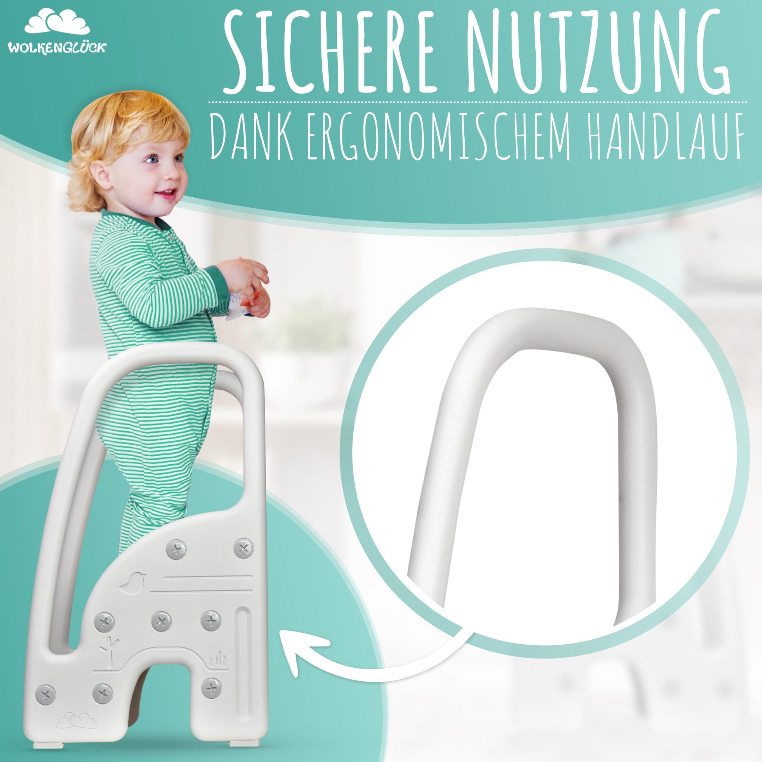 WOLKENGLÜCK® Taburete infantil (3 niveles) – Taburete antideslizante para niños de 1,5 a 6 años (soporta hasta 70 kg) – Escalera infantil para baño, lavabo, cocina o inodoro – Taburete infantil