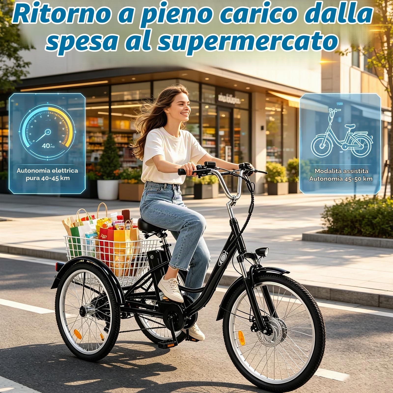 Triciclo elettrico per adulti M300,batteria rimovibile da 36 V e 18Ah | CE\EN15194,pneumatici antiscivolo e resistenti da 24 pollici,7 marce,triciclo da campeggio,triciclo da carico per anziani